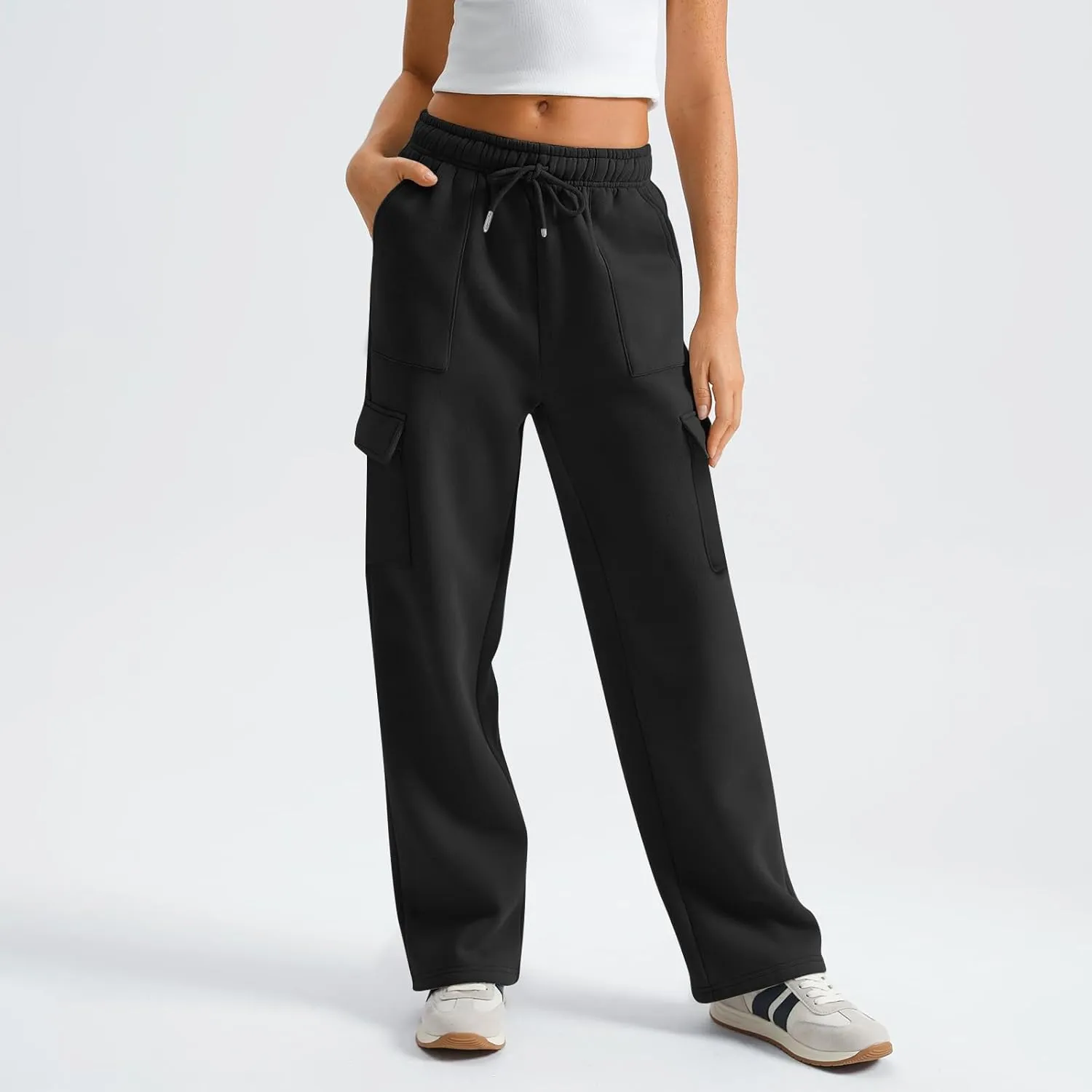 Casual Baggy Wide Leg Sweatpants for Women Oversized High Waisted Comfy Long Sweat Pants Joggers with Multi Pockets