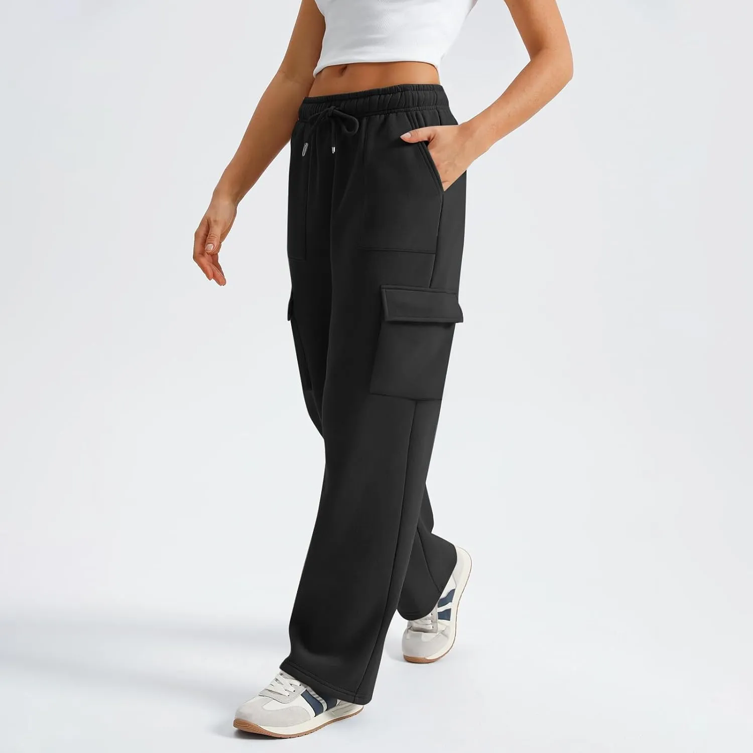 Casual Baggy Wide Leg Sweatpants for Women Oversized High Waisted Comfy Long Sweat Pants Joggers with Multi Pockets