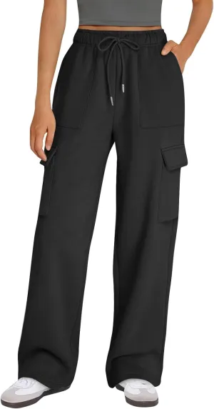 Casual Baggy Wide Leg Sweatpants for Women Oversized High Waisted Comfy Long Sweat Pants Joggers with Multi Pockets