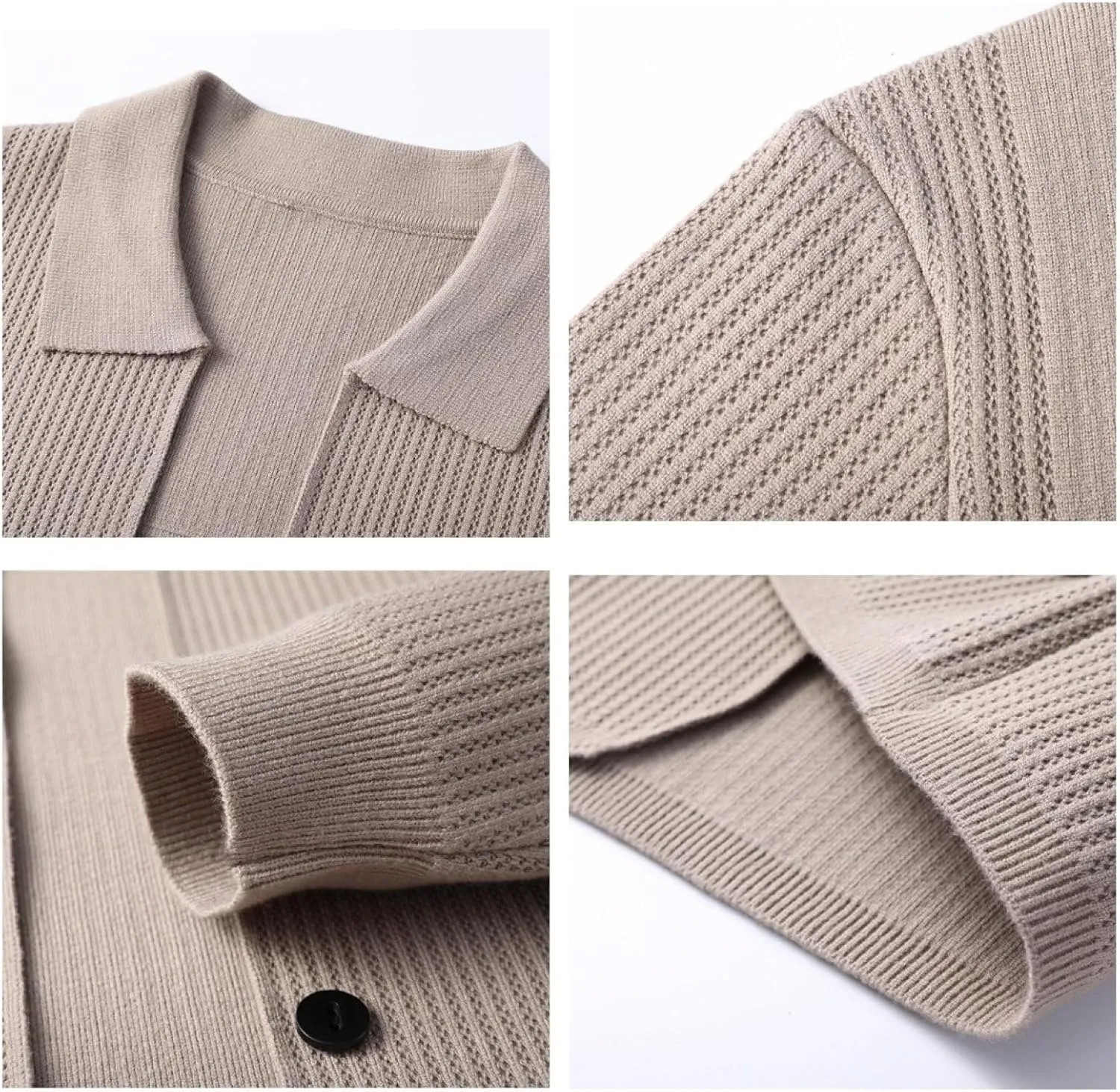 Casual Cardigan Sweaters for Men Lapel Button Down Knit Textured Sweater Business Coat