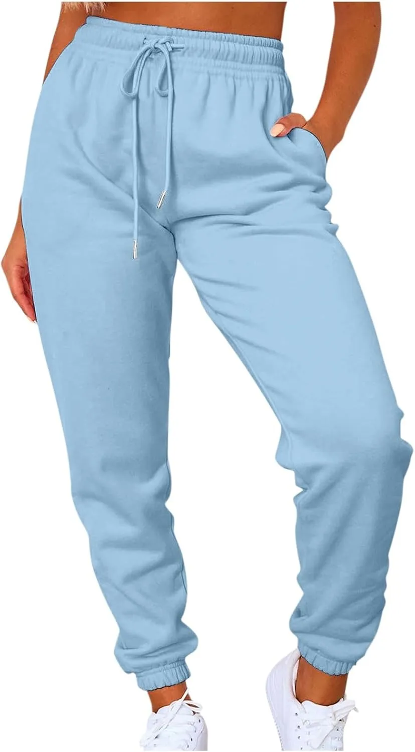 Casual Lounge Pants for Women Joggers Sweatpants Open Bottom Fleece High Waisted Athletic Sweat Pants with Pockets