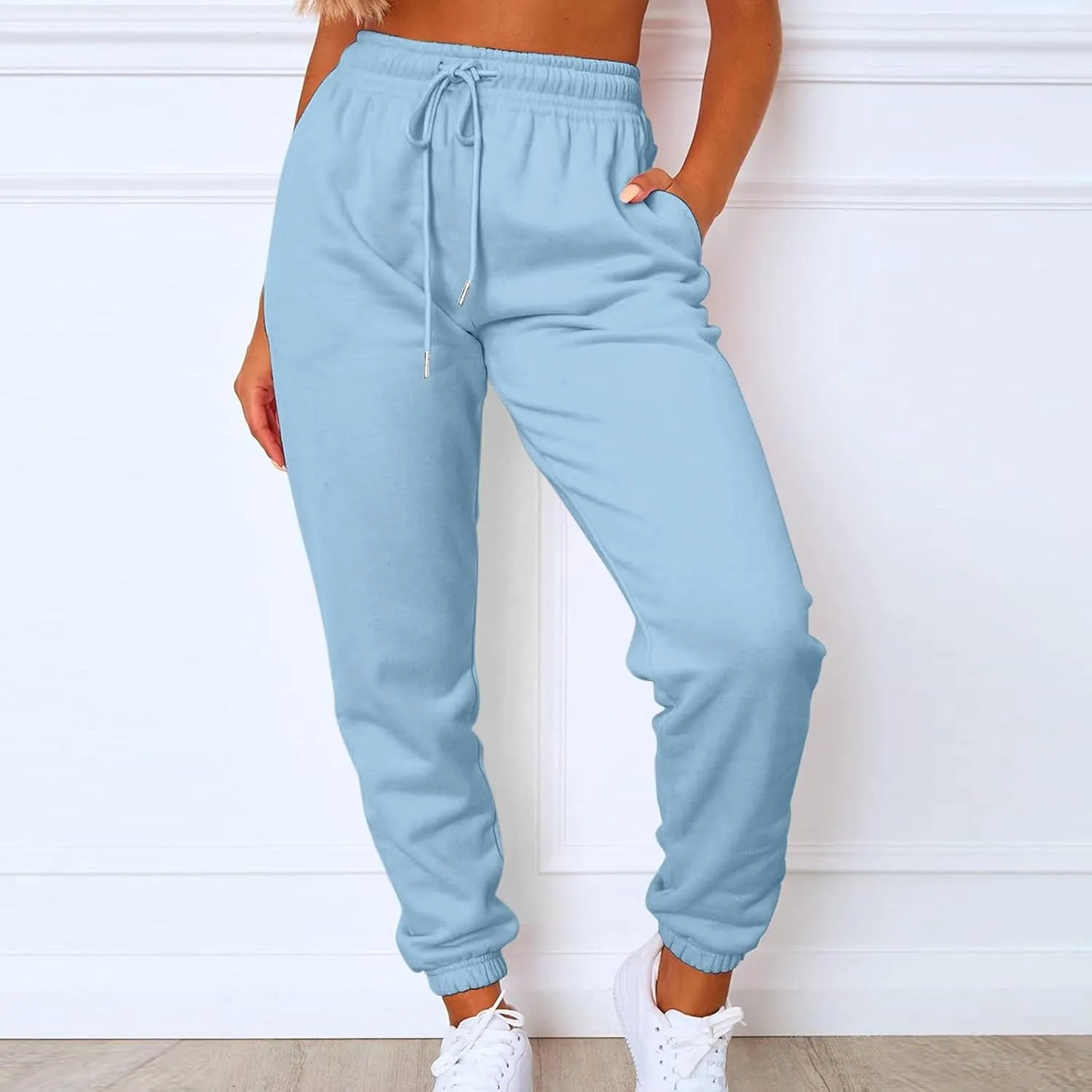 Casual Lounge Pants for Women Joggers Sweatpants Open Bottom Fleece High Waisted Athletic Sweat Pants with Pockets