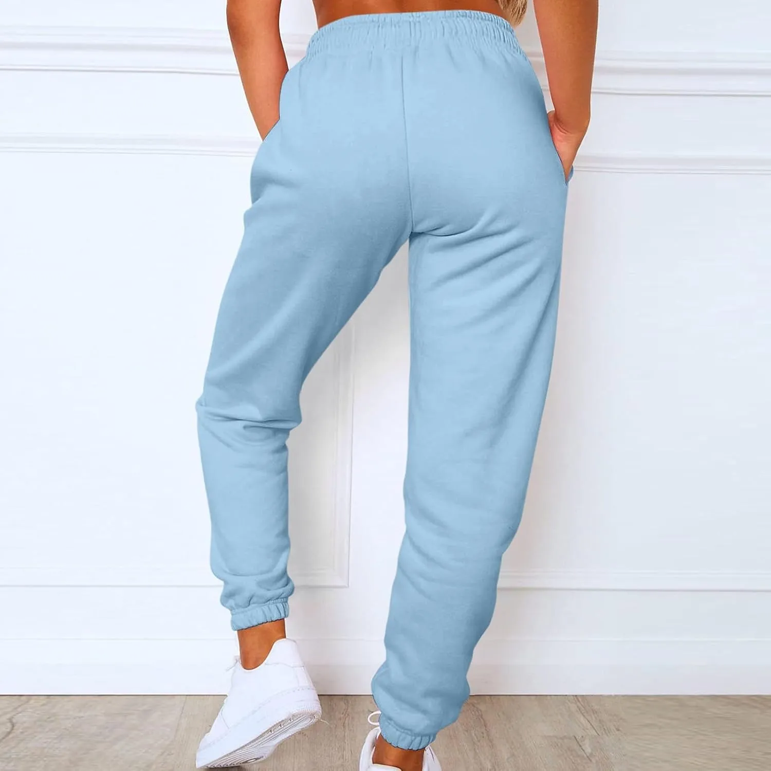 Casual Lounge Pants for Women Joggers Sweatpants Open Bottom Fleece High Waisted Athletic Sweat Pants with Pockets