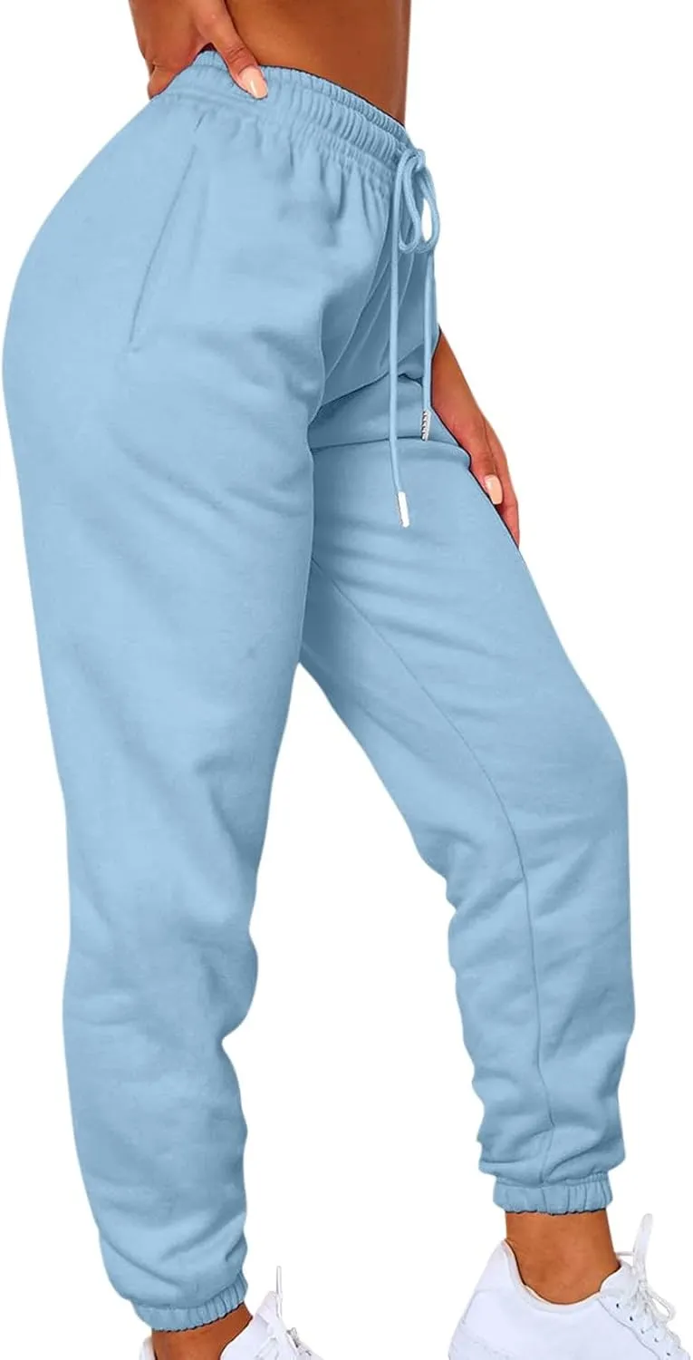 Casual Lounge Pants for Women Joggers Sweatpants Open Bottom Fleece High Waisted Athletic Sweat Pants with Pockets