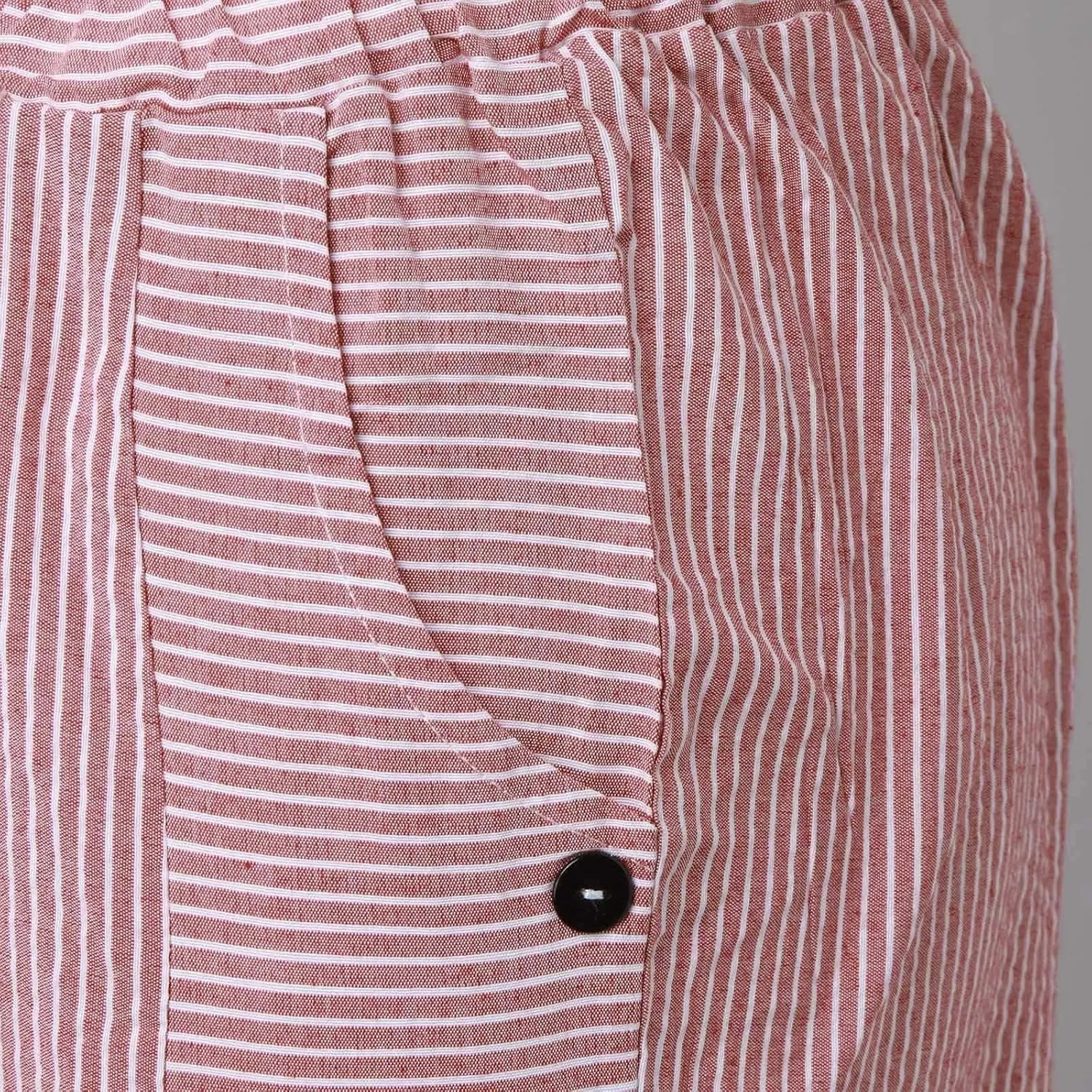 Casual Pants for Women Trendy Striped Side Button Elastic Waist Casual Pants Straight Leg Baggy Trousers with Pockets