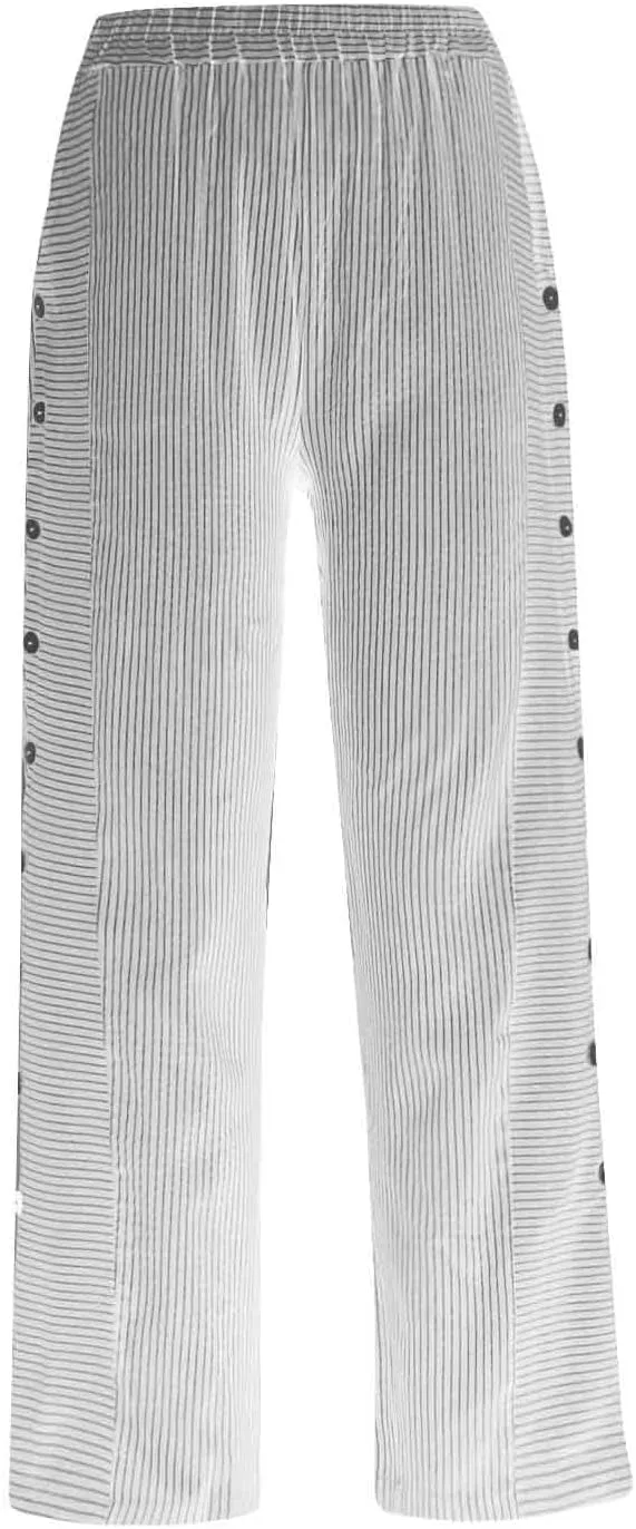 Casual Pants for Women Trendy Striped Side Button Elastic Waist Casual Pants Straight Leg Baggy Trousers with Pockets