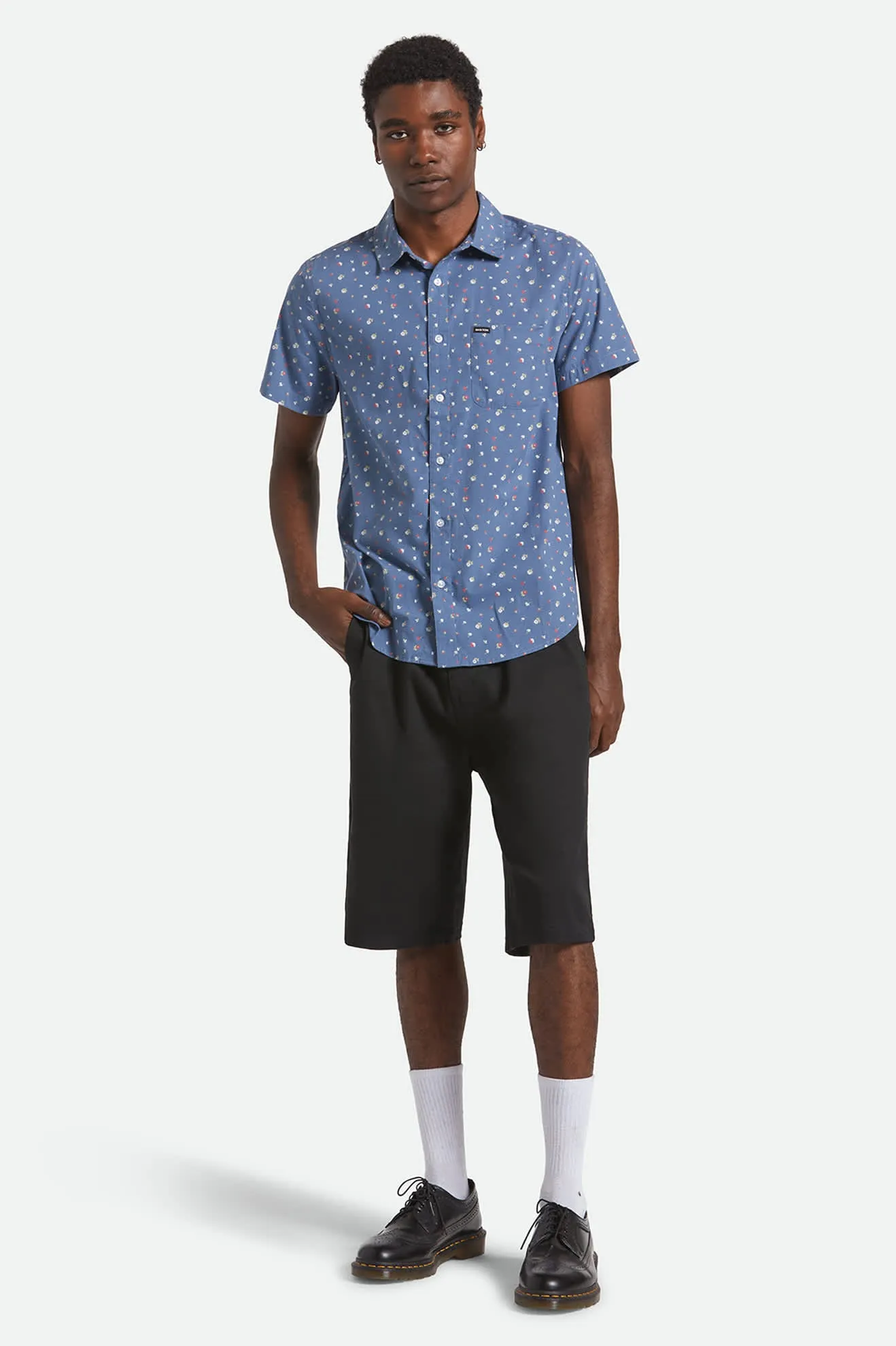 Multi Pocket Utility Charter Print S/S Shirt - Bering Sea/Micro Floral