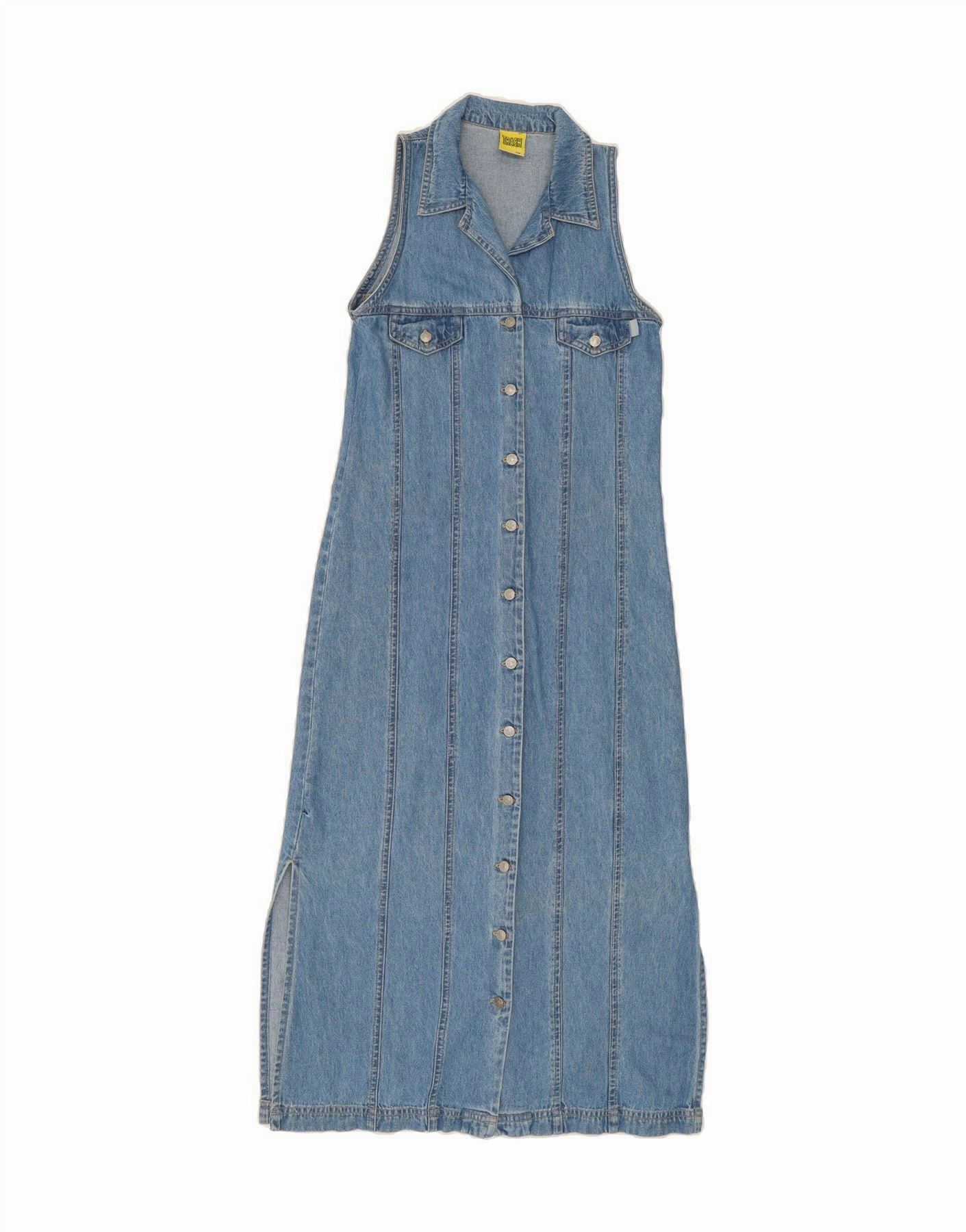 Tonal-Stitching TRASH Girls Sleeveless Denim Dress 15-16 Years Blue Cotton