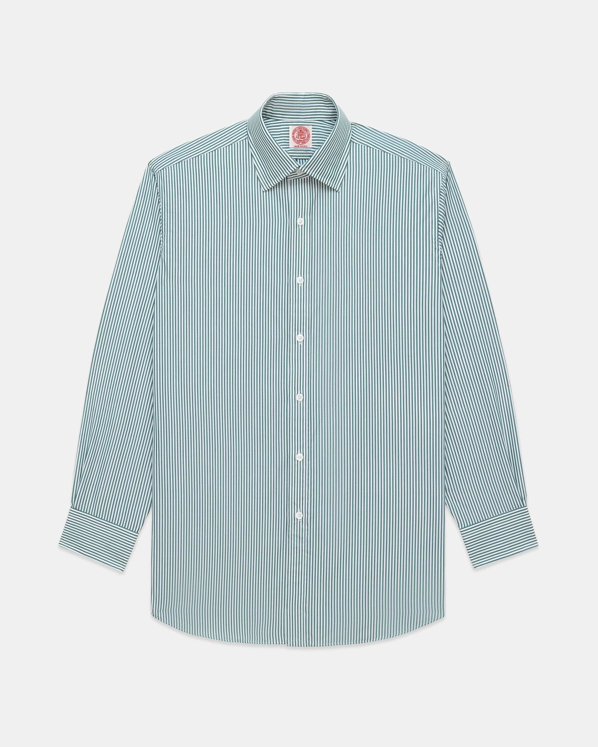 Made-in-USA Thomas Mason Bengal Stripe Spread Collar Dress Shirt - Regular Fit Smart Casual Coastal Vibes