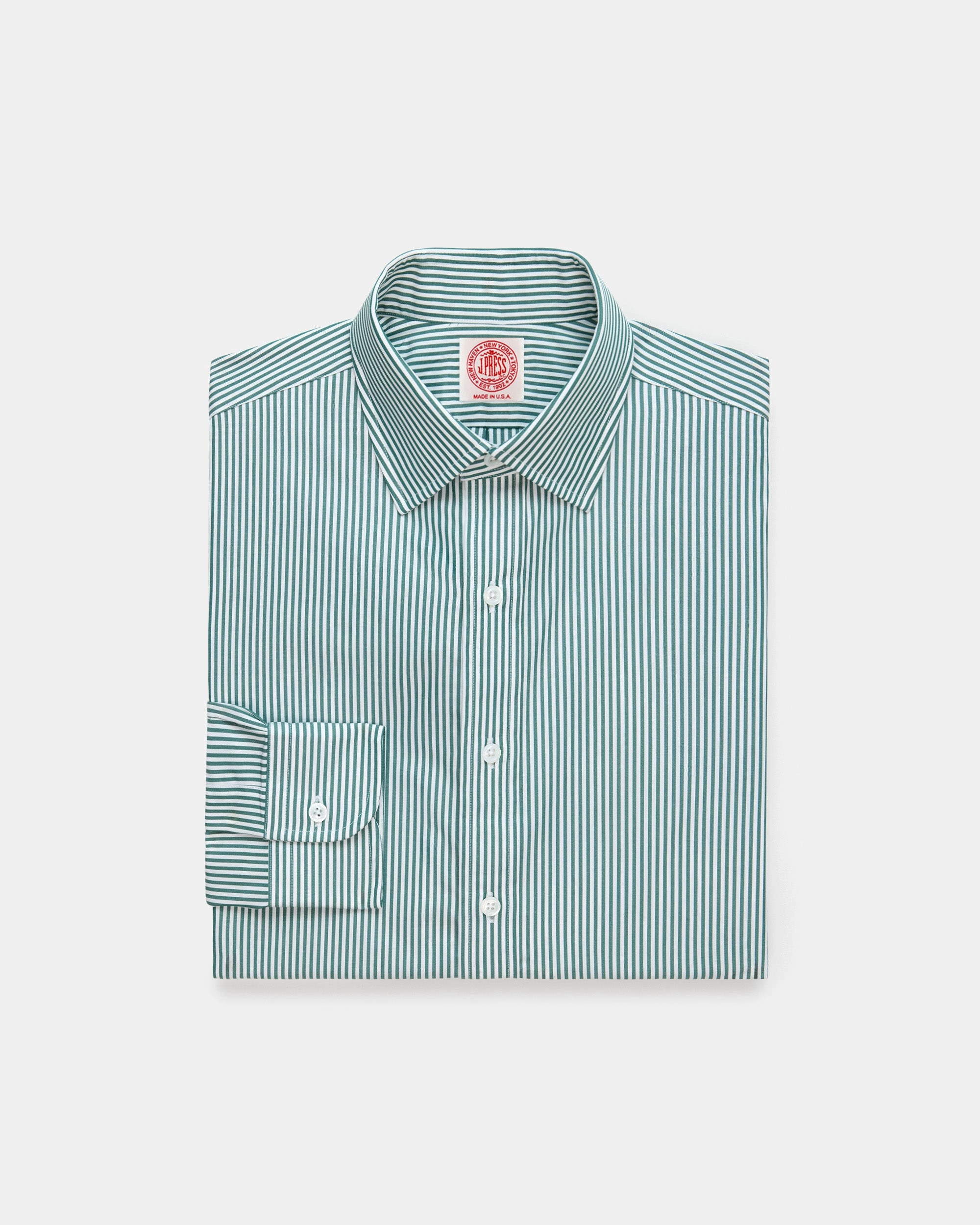 Smooth Seam Finish Double Stitched Seams Made-in-USA Thomas Mason Bengal Stripe Spread Collar Dress Shirt - Regular Fit