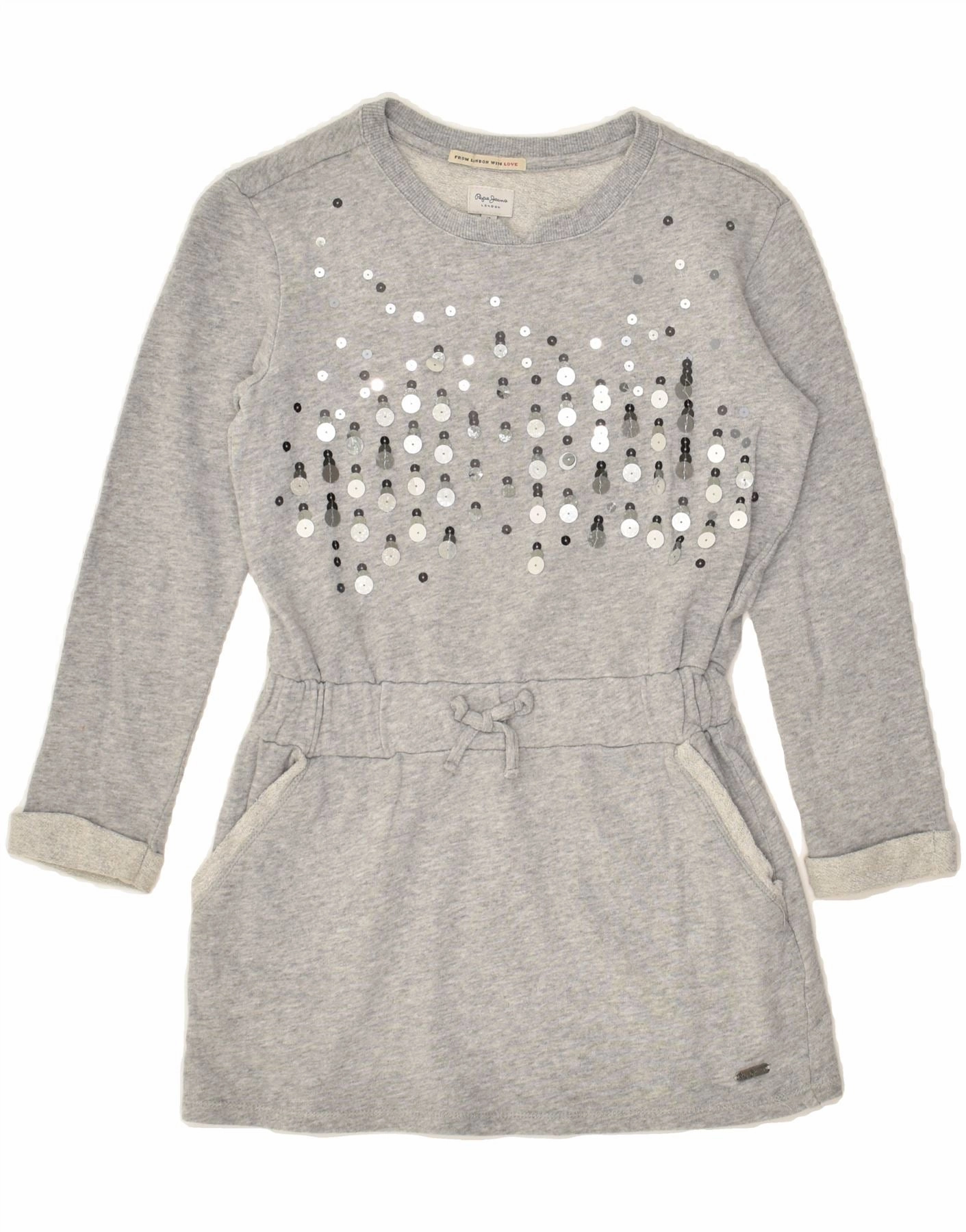 Flow Sleeve Flexible Comfort PEPE JEANS Girls Long Sleeve Basic Dress 9-10 Years Grey Cotton