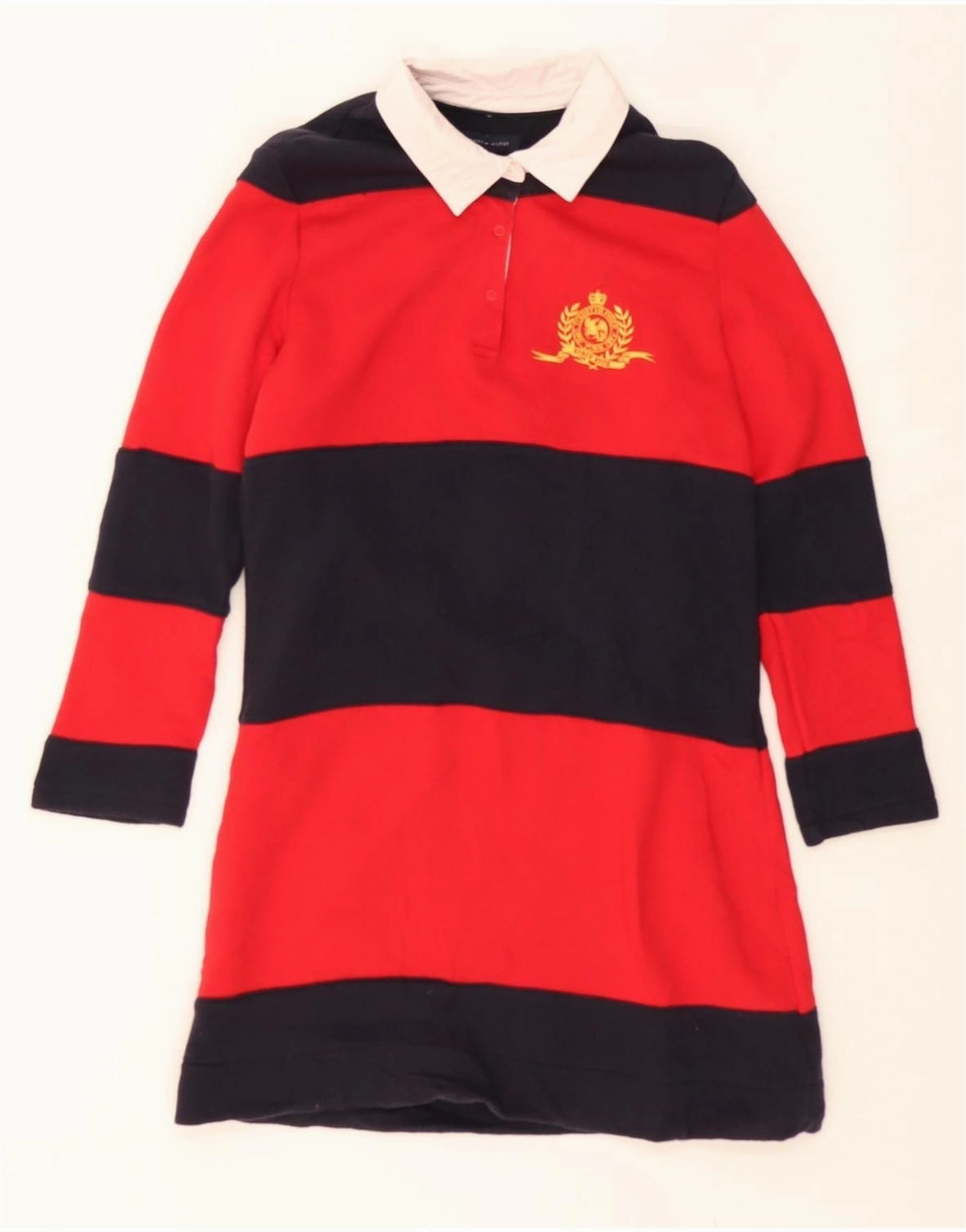 TOMMY HILFIGER Girls Long Sleeve Polo Dress 15-16 Years Red Striped StretchableKnit Ombre-Effect