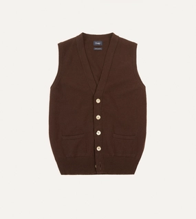 Polished Feel Brown Lambswool Sleeveless Cardigan