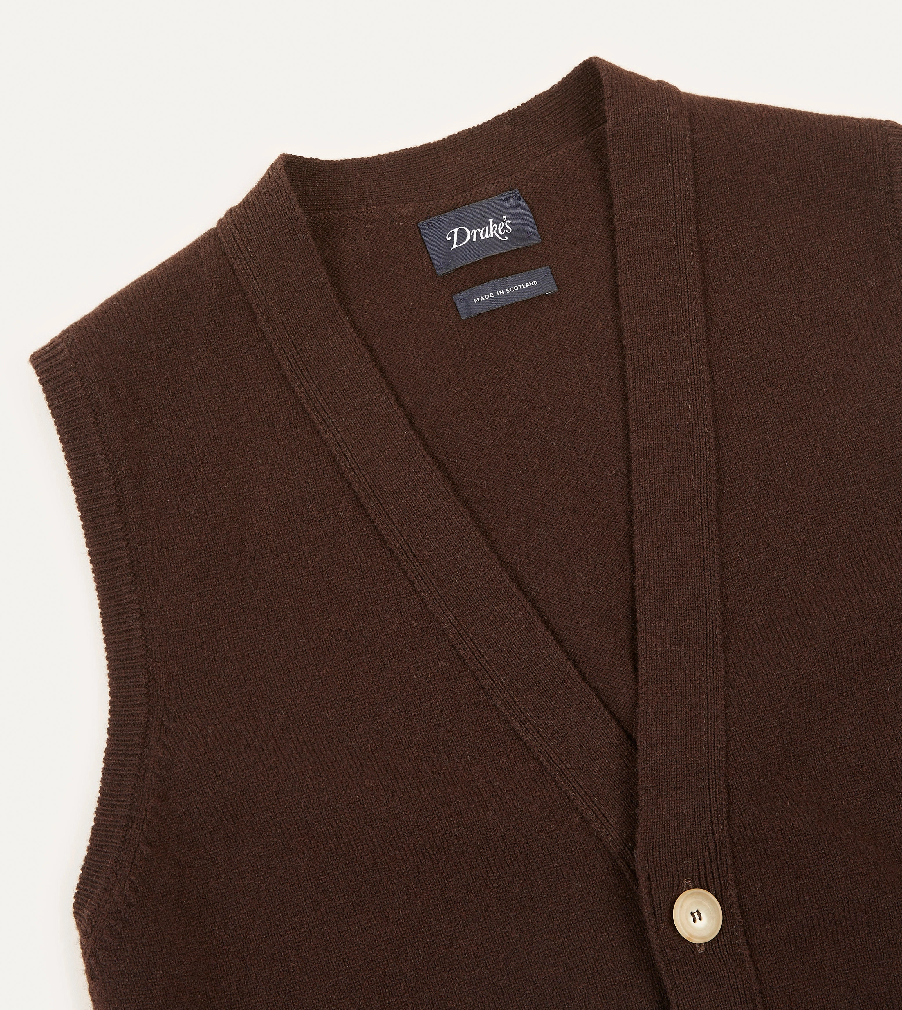 Brown Lambswool Sleeveless Cardigan Weight Distribution Tech Zero Waste Knitting