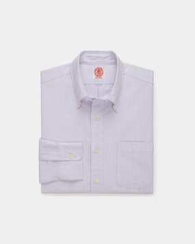 Geometric Design Mountain Retreat Made-in-USA Purple University Stripe Oxford Cloth Shirt - Classic Fit