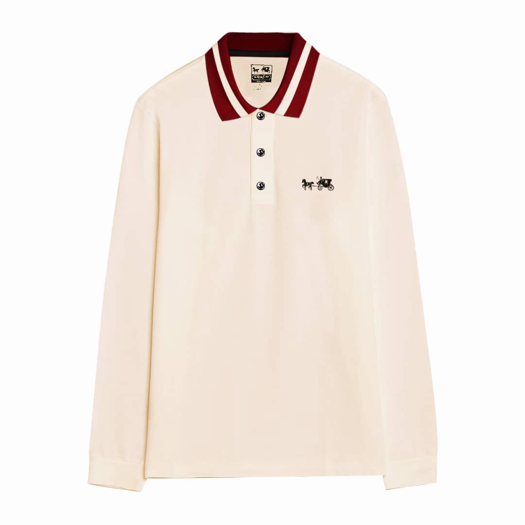 Coach New York Long Sleeve Men Polo Minimal Look
