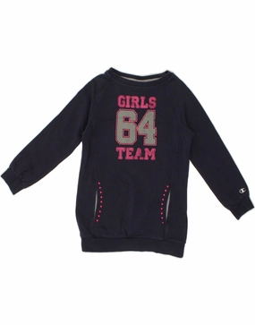CHAMPION Girls Graphic Sweatshirt Jumper Dress 5-6 Years XS Navy Blue Capsule-Wardrobe
