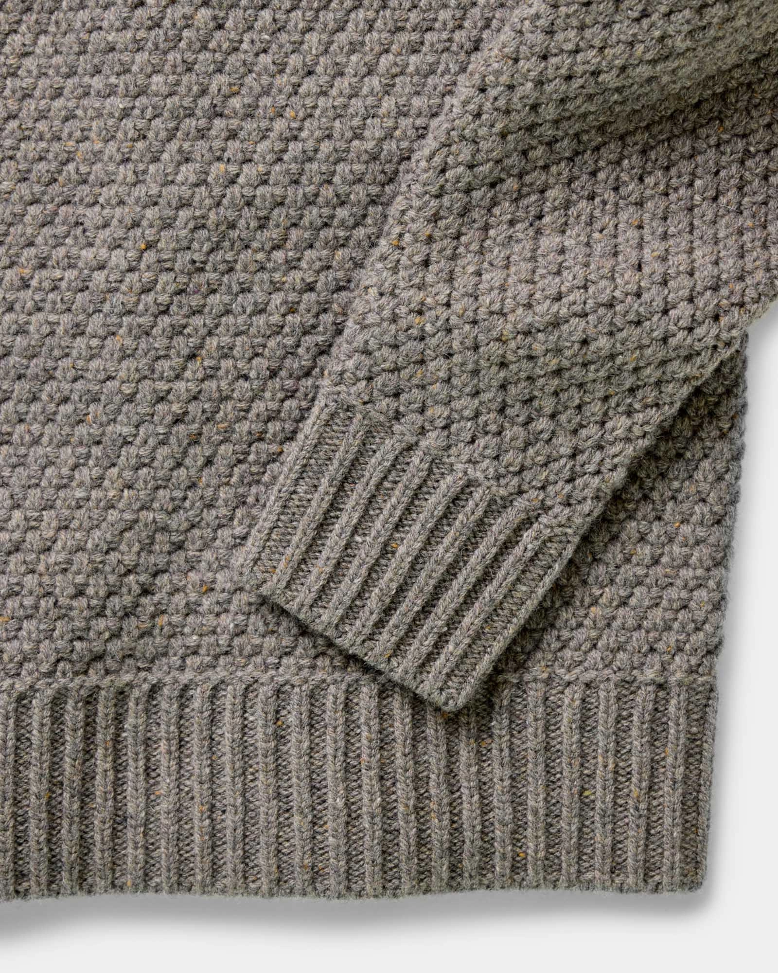 Easy Care Fabric Heathered Effect The Fisherman Sweater in Taupe Merino
