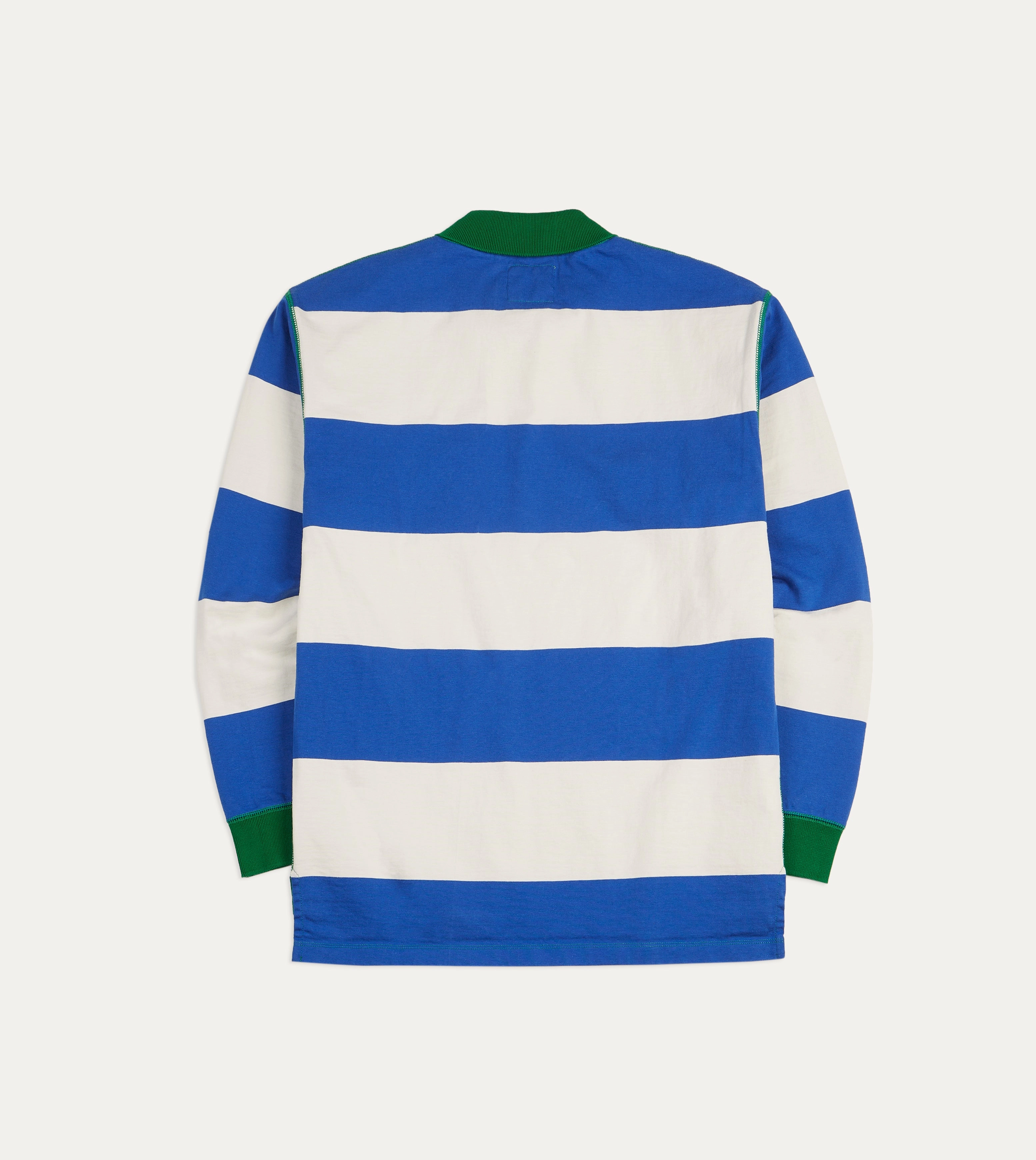 lanyard accents product label information Blue and White Wide Stripe Mock Collar Long-Sleeve Jersey