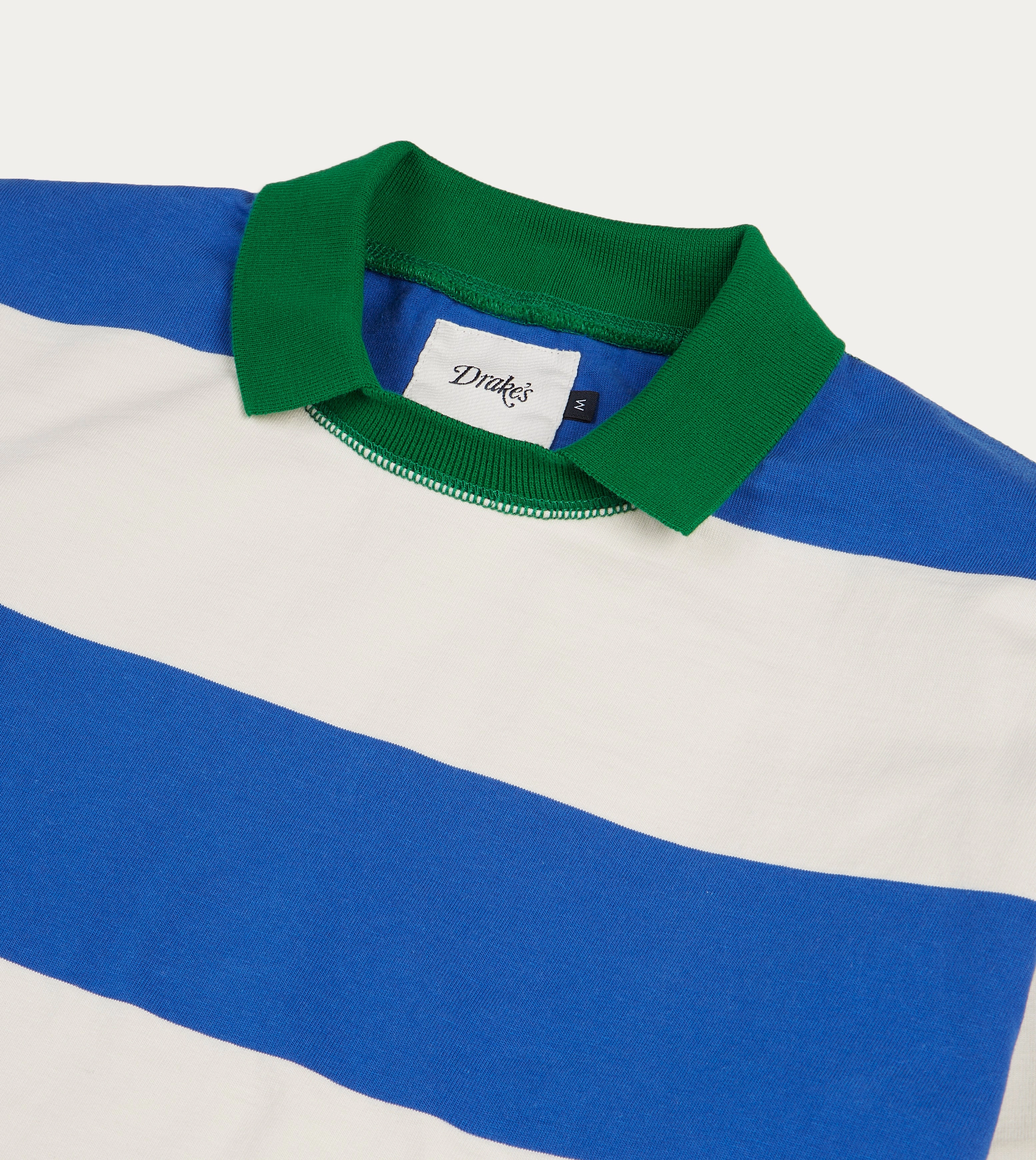 Blue and White Wide Stripe Mock Collar Long-Sleeve Jersey Comfy Design