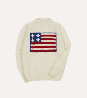 Simple Wear Chunky Cable Knit Chamula for Drake's Ecru Flag Merino Jumper