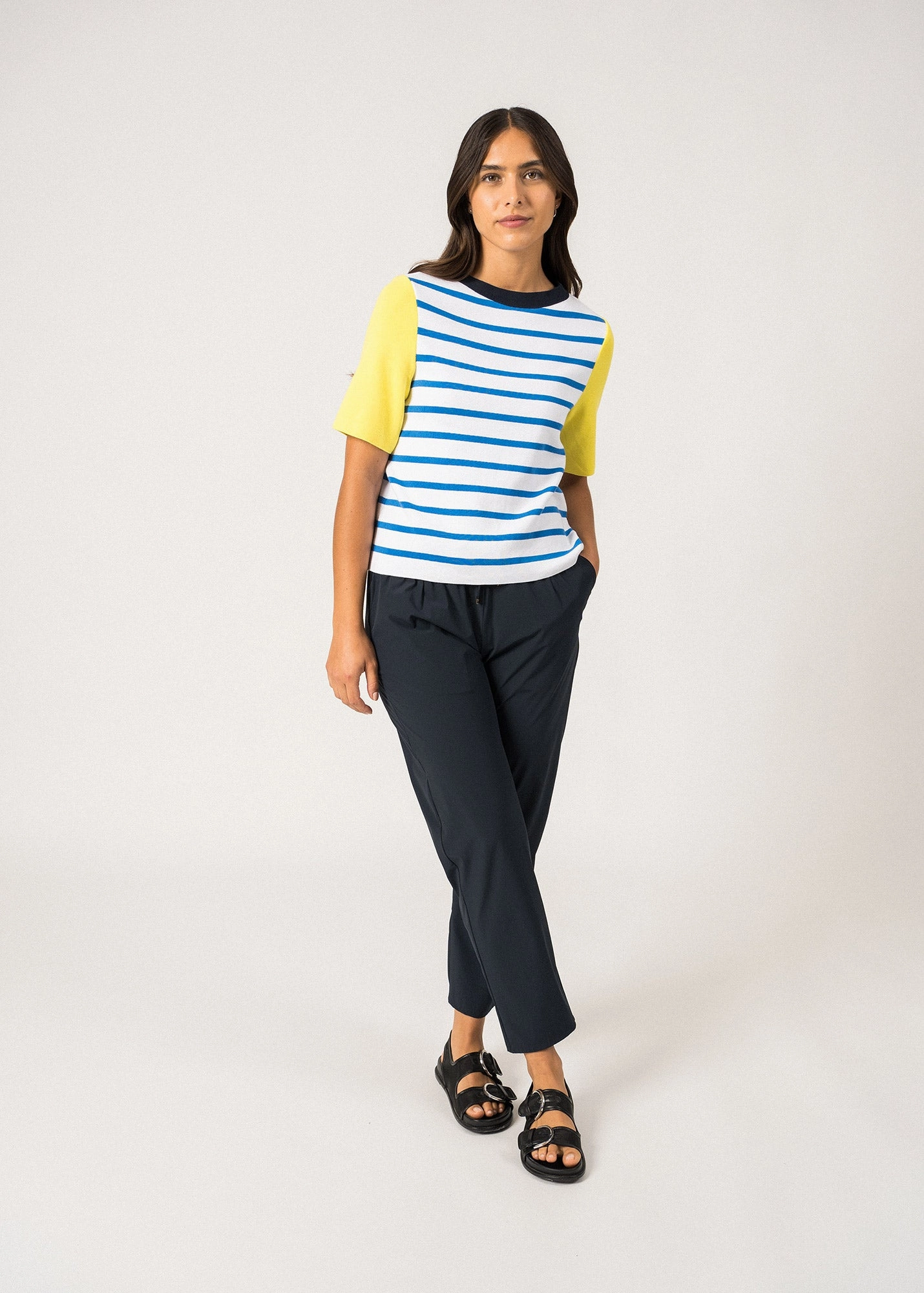 VALENSOL - Striped Sweater with Contrasting Color-Block Sleeves | 100% Cotton (CAP GRAPHIC) Timeless Layer Eco Friendly Yarn Blend