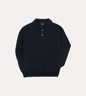 Navy Alpaca Wool Knitted Polo ShrinkageResistant Weave