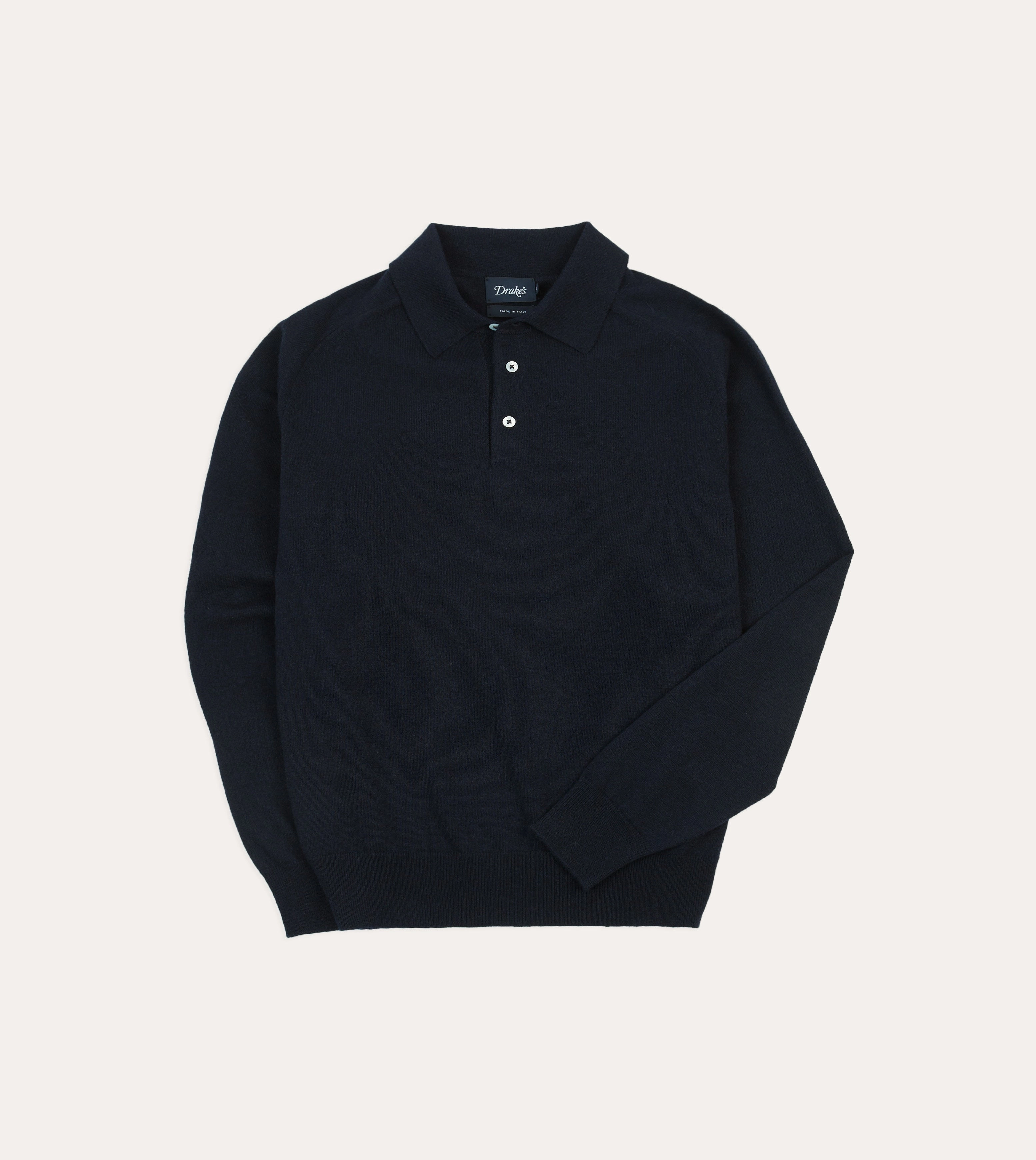 Navy Alpaca Wool Knitted Polo ShrinkageResistant Weave