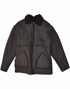 VINTAGE Boys Shearling Jacket 12-13 Years Large Black Polyvinyl gift - giving option Fashion Vibe