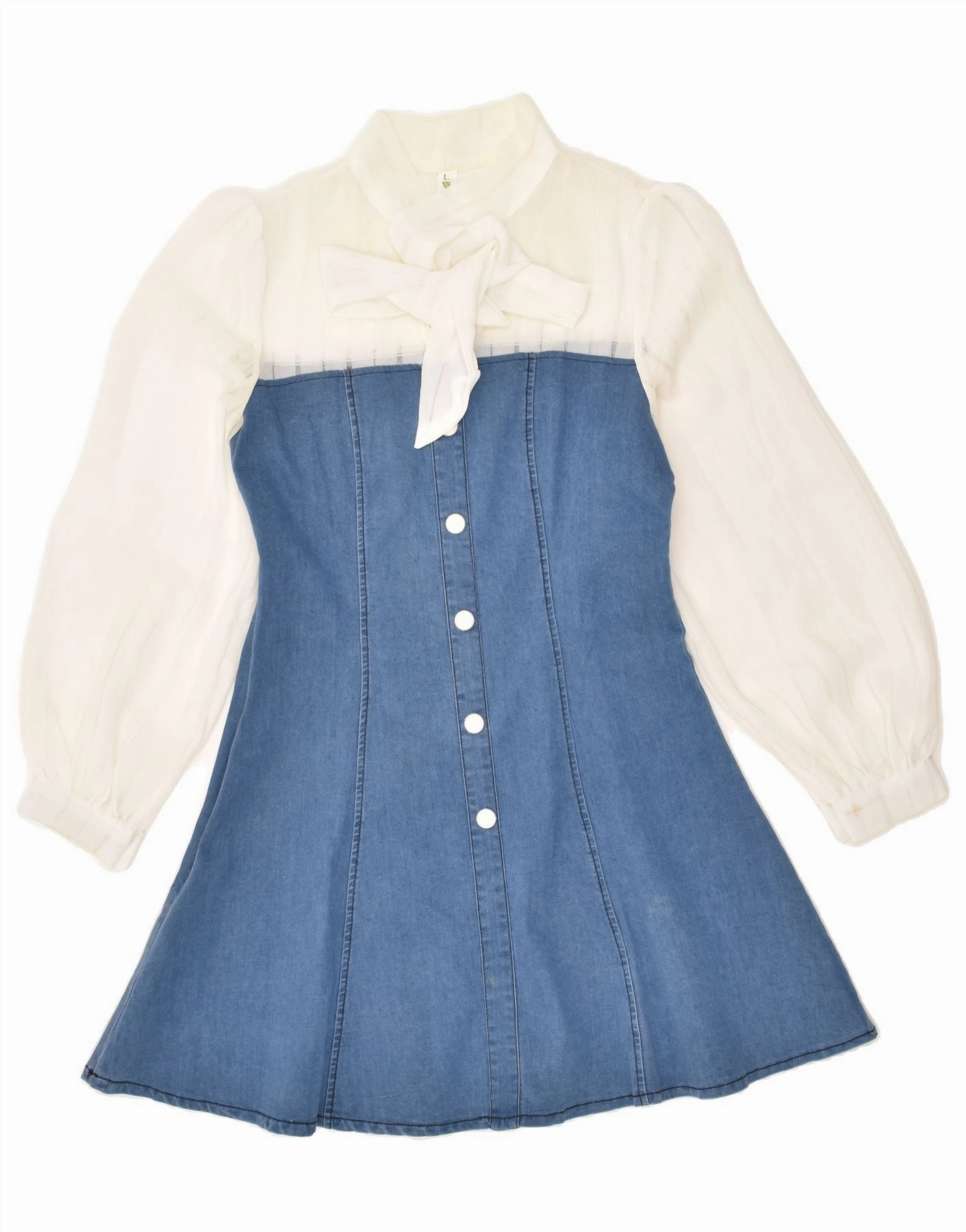 Urban Fit Calm Outfit VINTAGE Girls Front Tie Long Sleeve Denim Dress 12-13 Years Large Blue