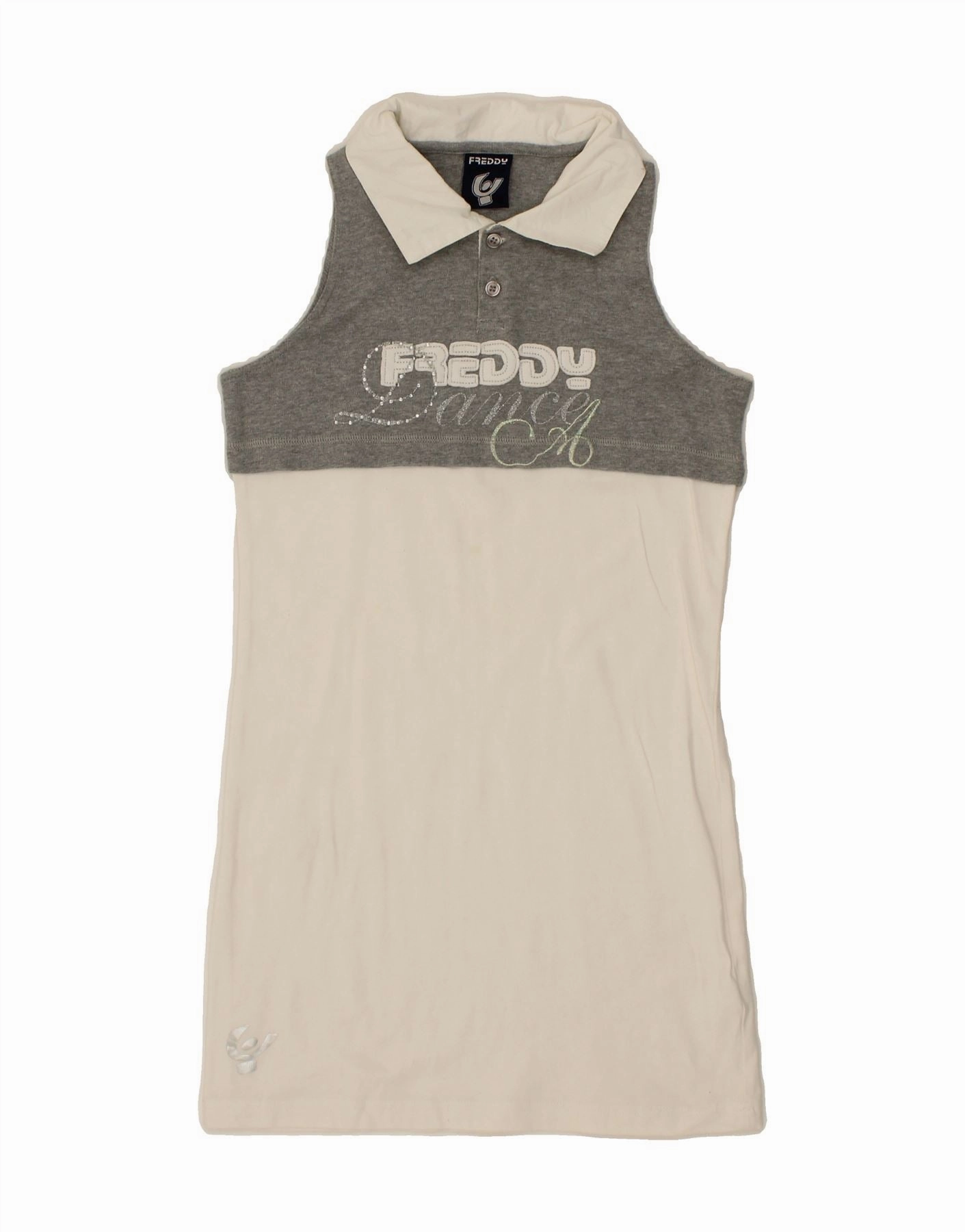 Match Quick FREDDY Girls Graphic Sleeveless Polo Dress 13-14 Years Grey Colourblock