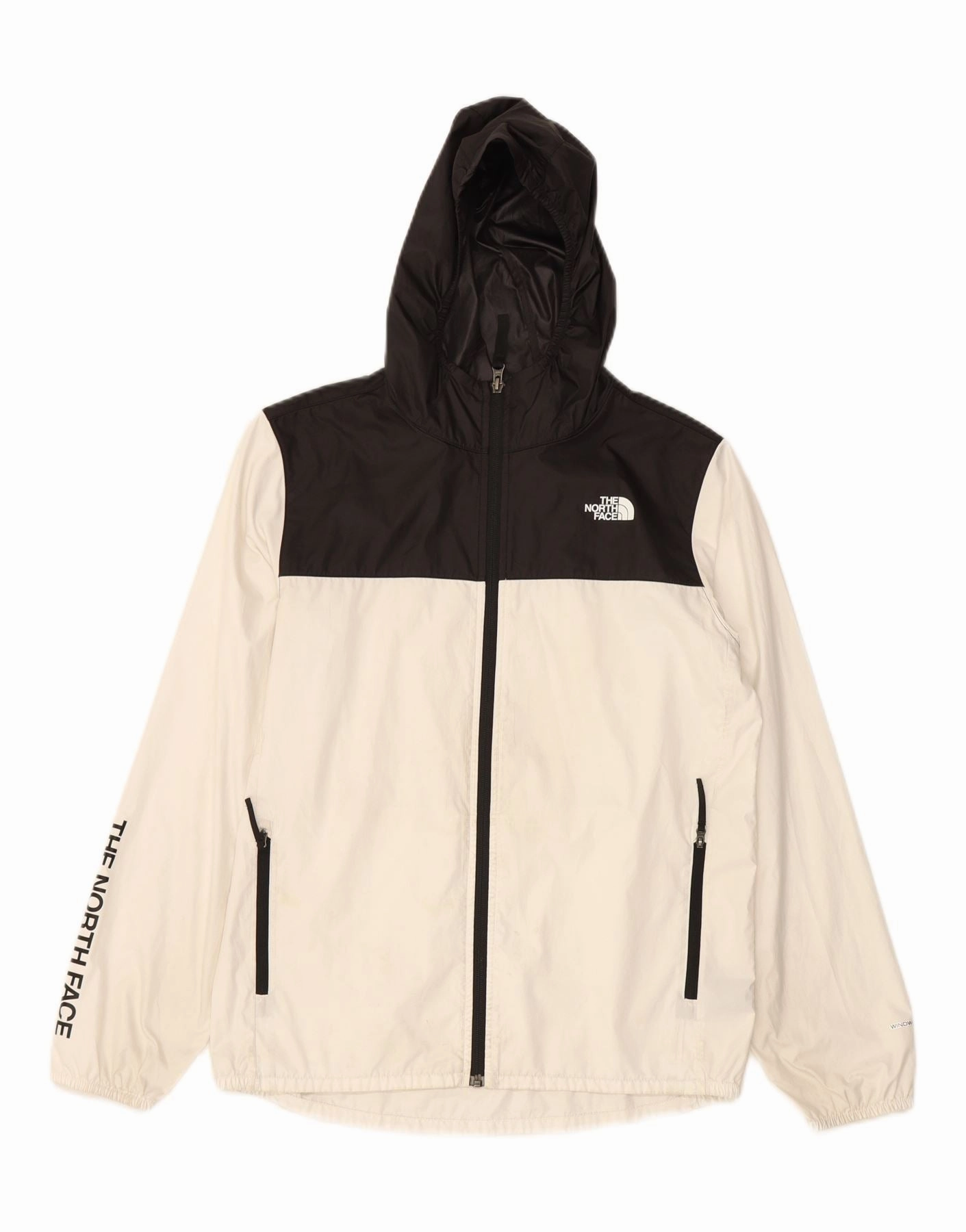 Hiking Jacket Art THE NORTH FACE Boys Graphic Rain Jacket 14-15 Years XL White Colourblock