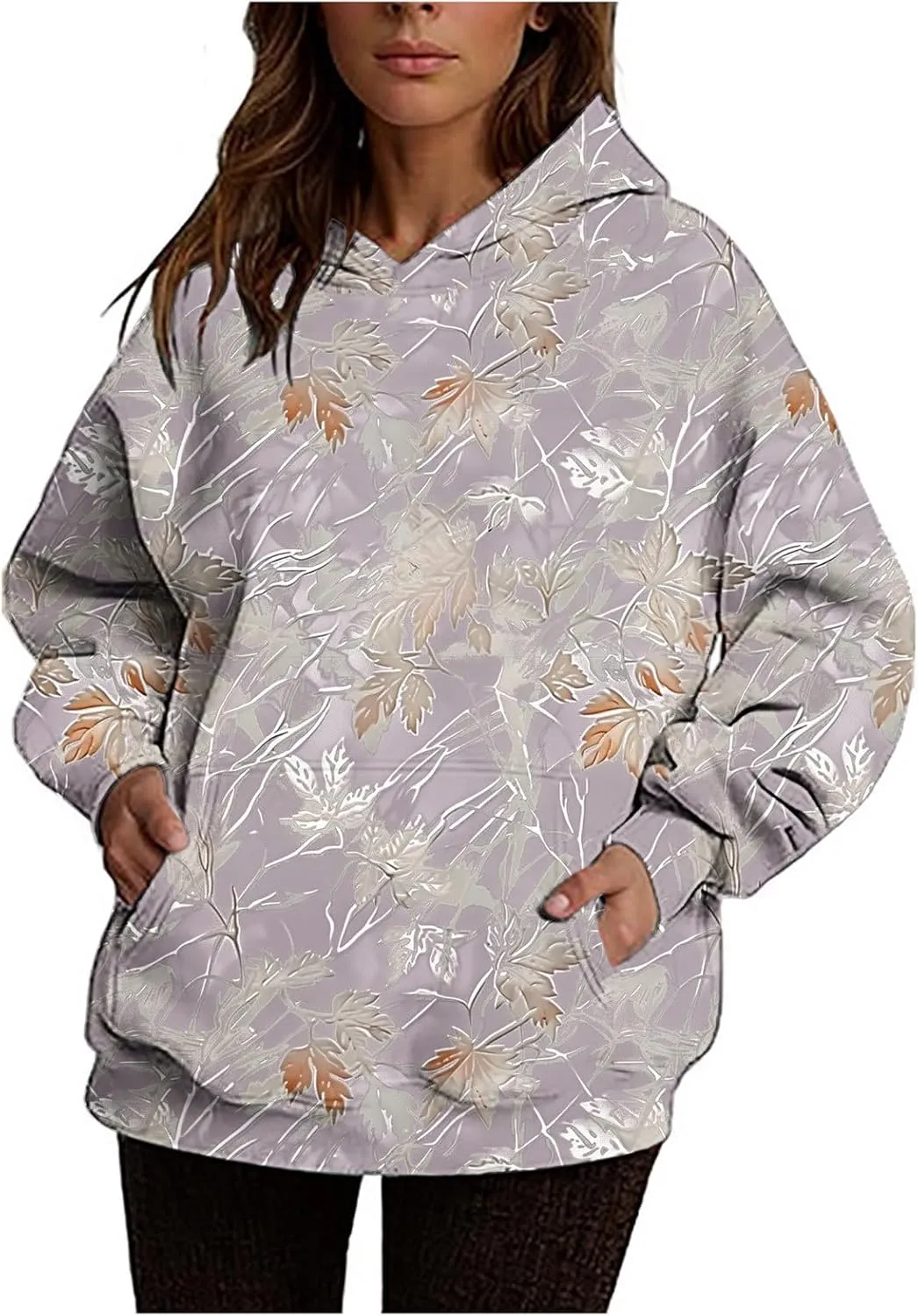 Ceboyel Womens Camo Oversized Hoodies Maple Leaf Hooded Sweatshirt Trendy Cute Hoodie Teen Girls Fashion Clothing 2024