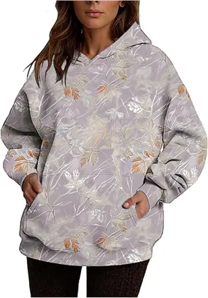 Ceboyel Womens Camo Oversized Hoodies Maple Leaf Hooded Sweatshirt Trendy Cute Hoodie Teen Girls Fashion Clothing 2024