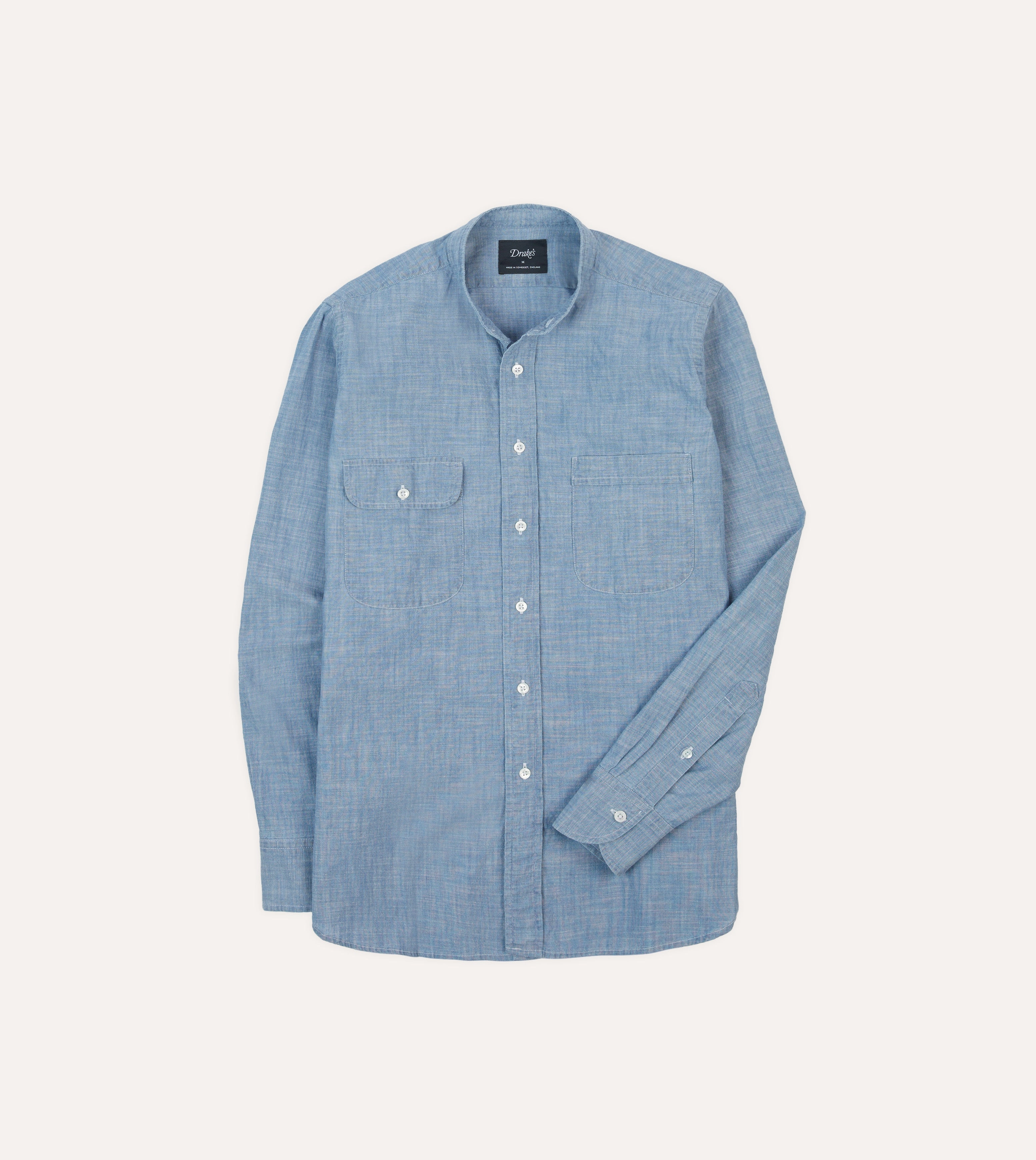 Smooth Stitch Pattern Abstract print Chambray Cotton Mandarin Collar Shirt