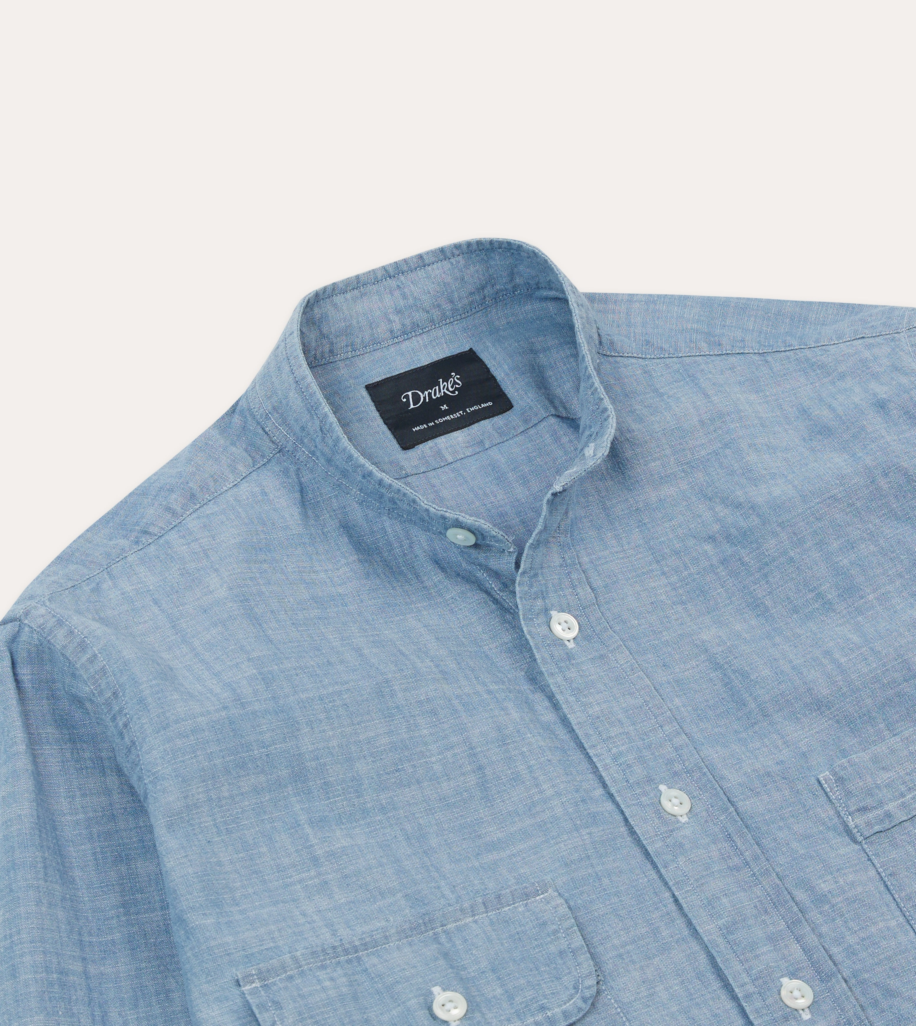 Chambray Cotton Mandarin Collar Shirt Patterned Texture