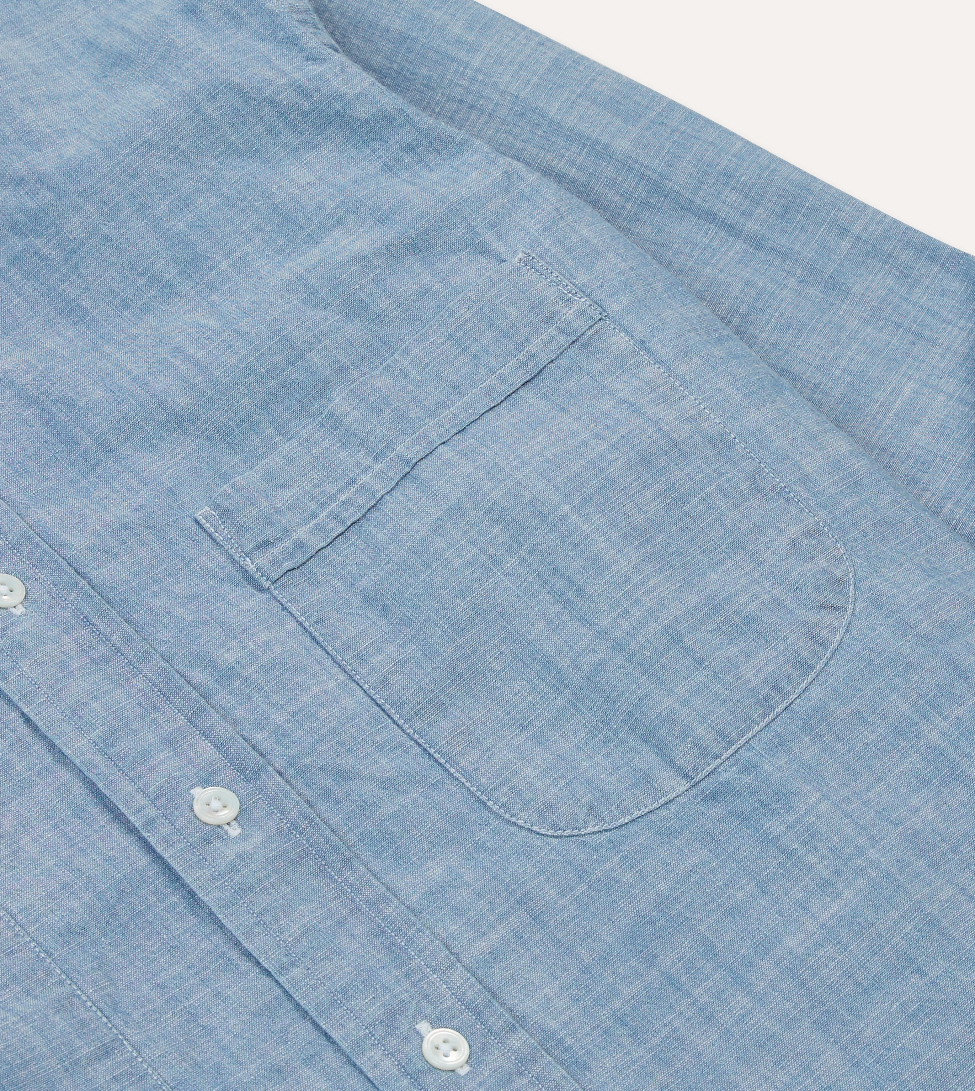 Durable Buttons Chambray Cotton Mandarin Collar Shirt