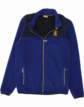 CHAMPION Boys Fleece Jacket 13-14 Years XL Blue Colourblock Polyester Breathable Mesh Panels