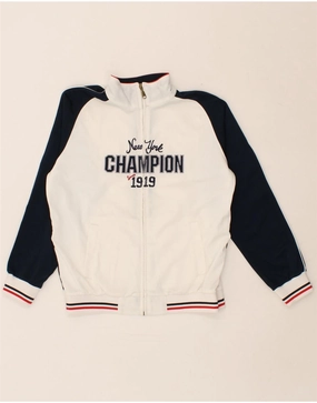 CHAMPION Boys Graphic Bomber Jacket 9-10 Years Medium White Colourblock Anti Static Lining