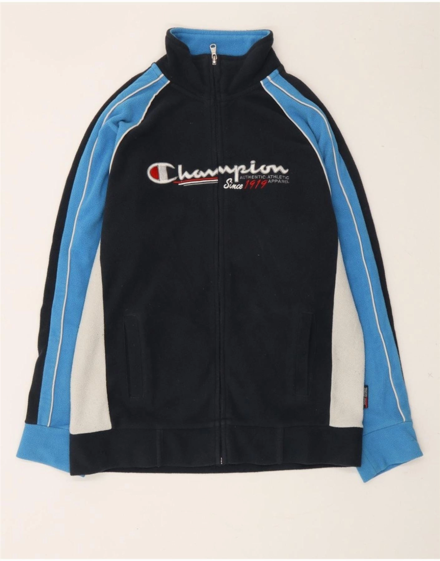 Versatile Design CHAMPION Boys Graphic Fleece Jacket 11-12 Years Large Black Colourblock
