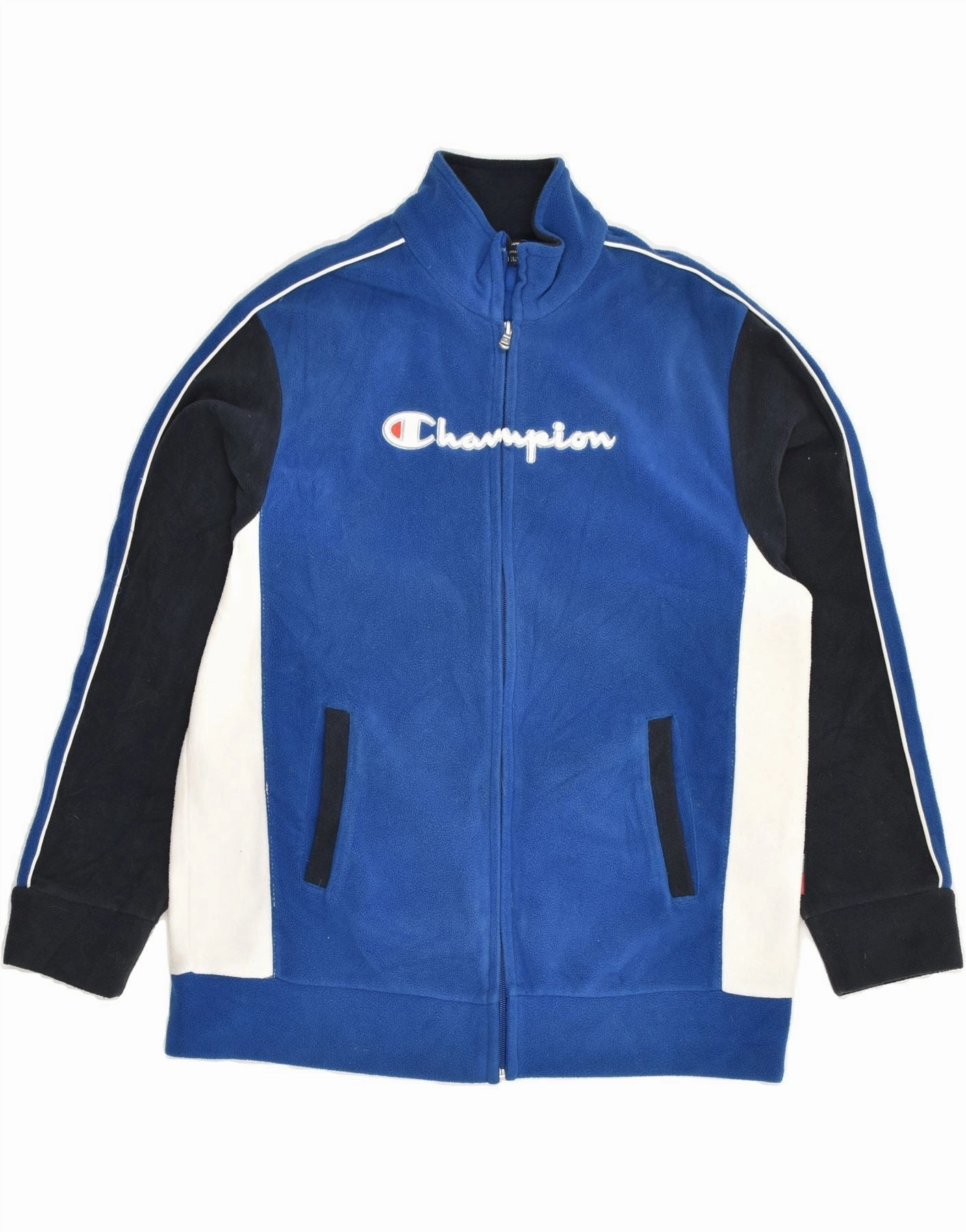 CHAMPION Boys Graphic Fleece Jacket 13-14 Years XL Navy Blue Polyester Slim-fit Dance
