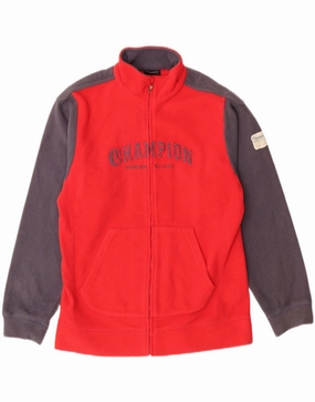 Minimalist CHAMPION Boys Graphic Fleece Jacket 13-14 Years XL Red Colourblock