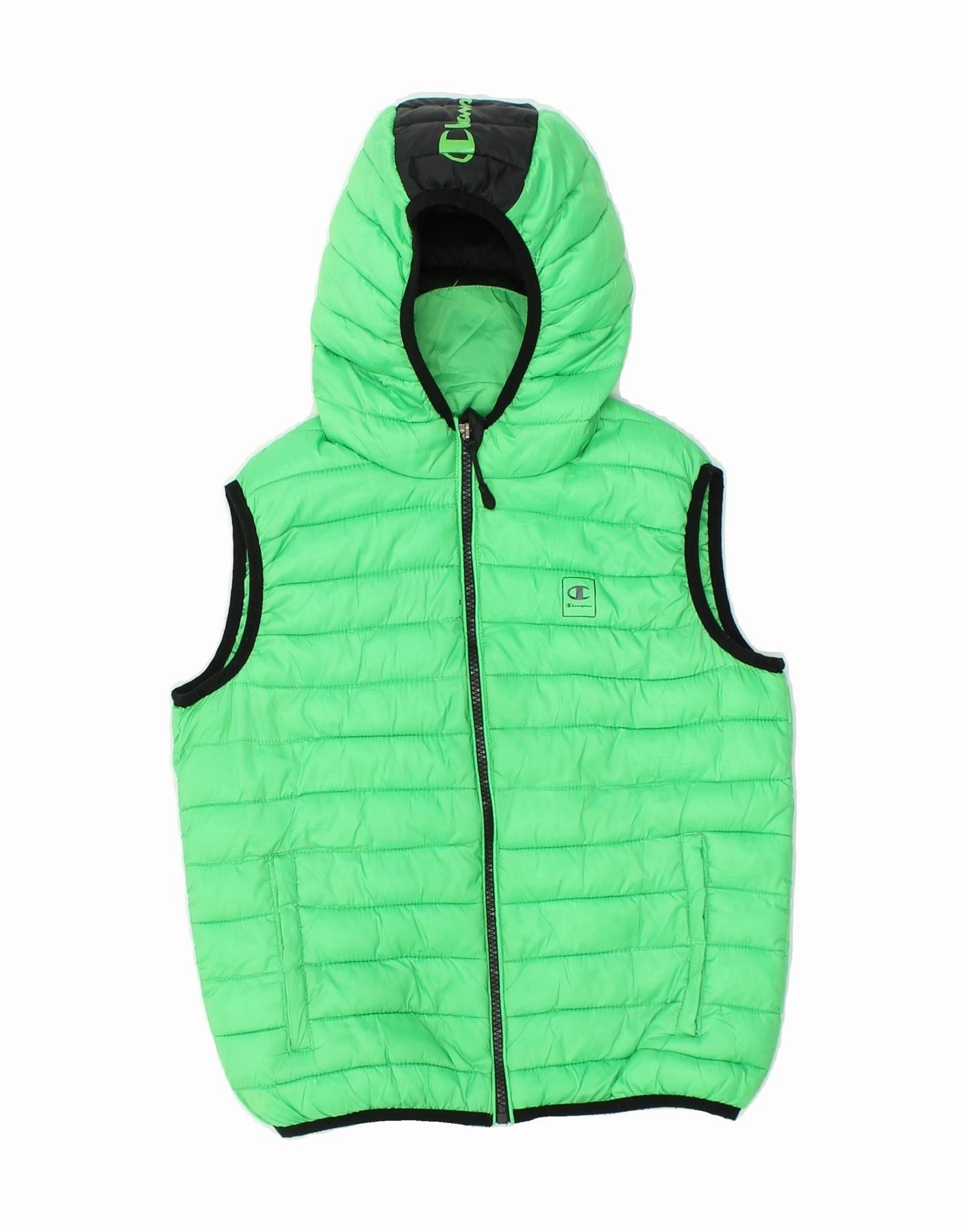 Period Formula CHAMPION Boys Graphic Hooded Padded Gilet 9-10 Years Medium Green