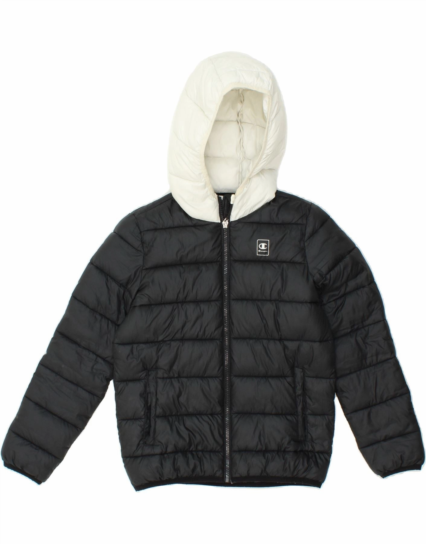 Fall Commute mass - produced CHAMPION Boys Graphic Hooded Padded Jacket 9-10 Years Medium Black