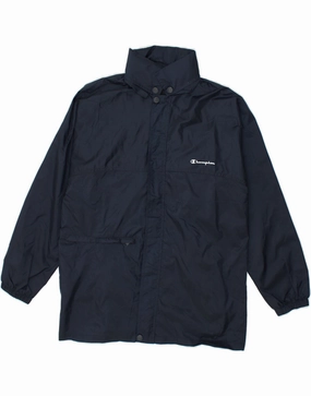 Oil CHAMPION Boys Graphic Hooded Raincoat 11-12 Years Large Navy Blue