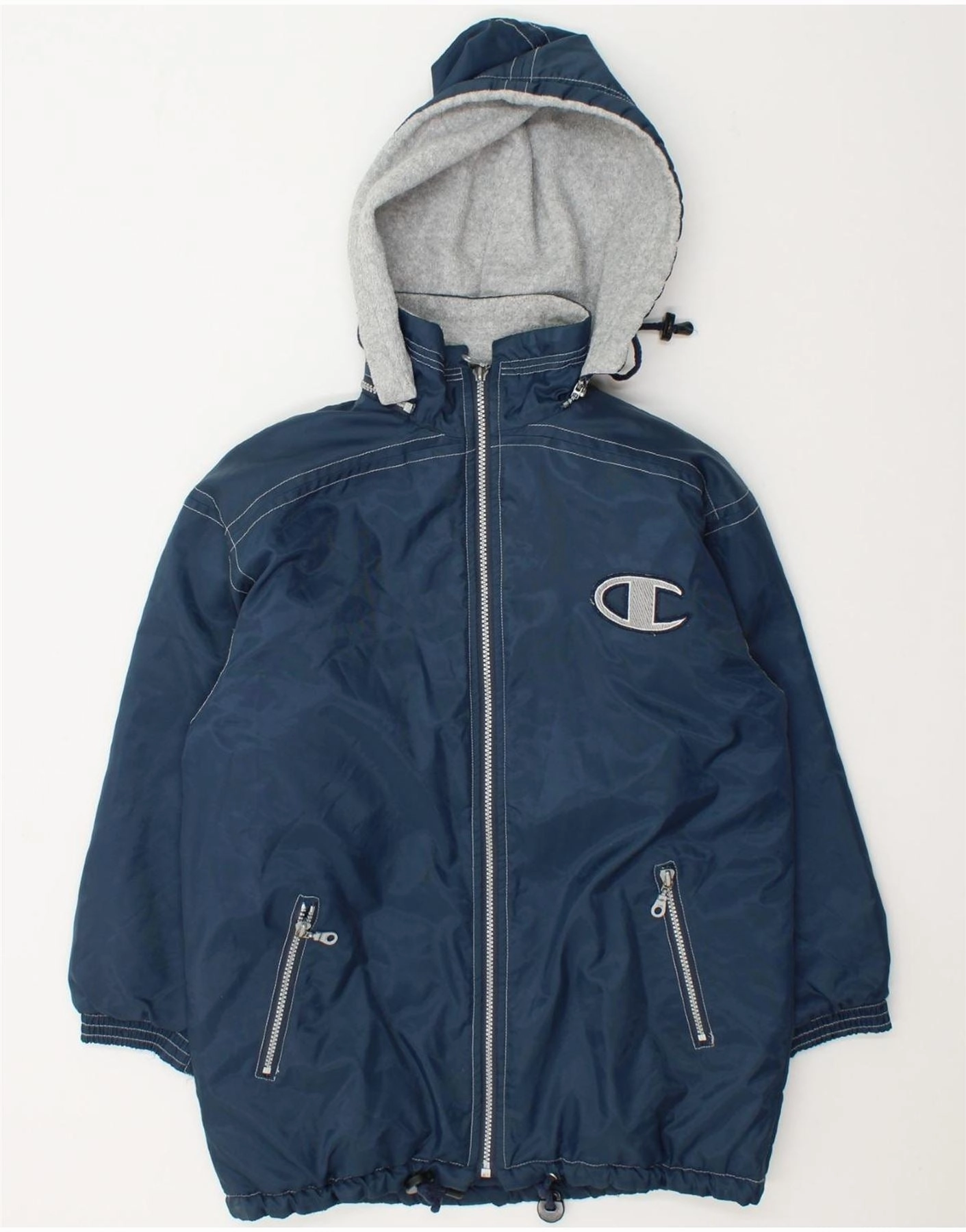 Timeless Form CHAMPION Boys Graphic Hooded Windbreaker Jacket 11-12 Years Navy Blue