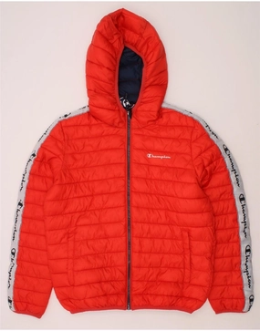 Collarless Go Anywhere CHAMPION Boys Graphic Padded Jacket 11-12 Years Large Red Colourblock
