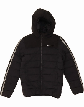 Hook and loop fasteners Windproof Barrier CHAMPION Boys Hooded Padded Jacket 11-12 Years Large Black Polyamide