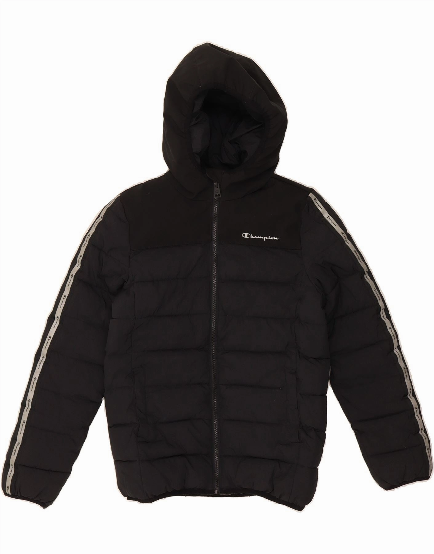 Hook and loop fasteners Windproof Barrier CHAMPION Boys Hooded Padded Jacket 11-12 Years Large Black Polyamide