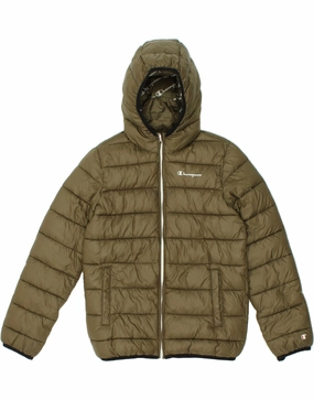 Product Black CHAMPION Boys Hooded Padded Jacket 12-13 Years Khaki Polyester